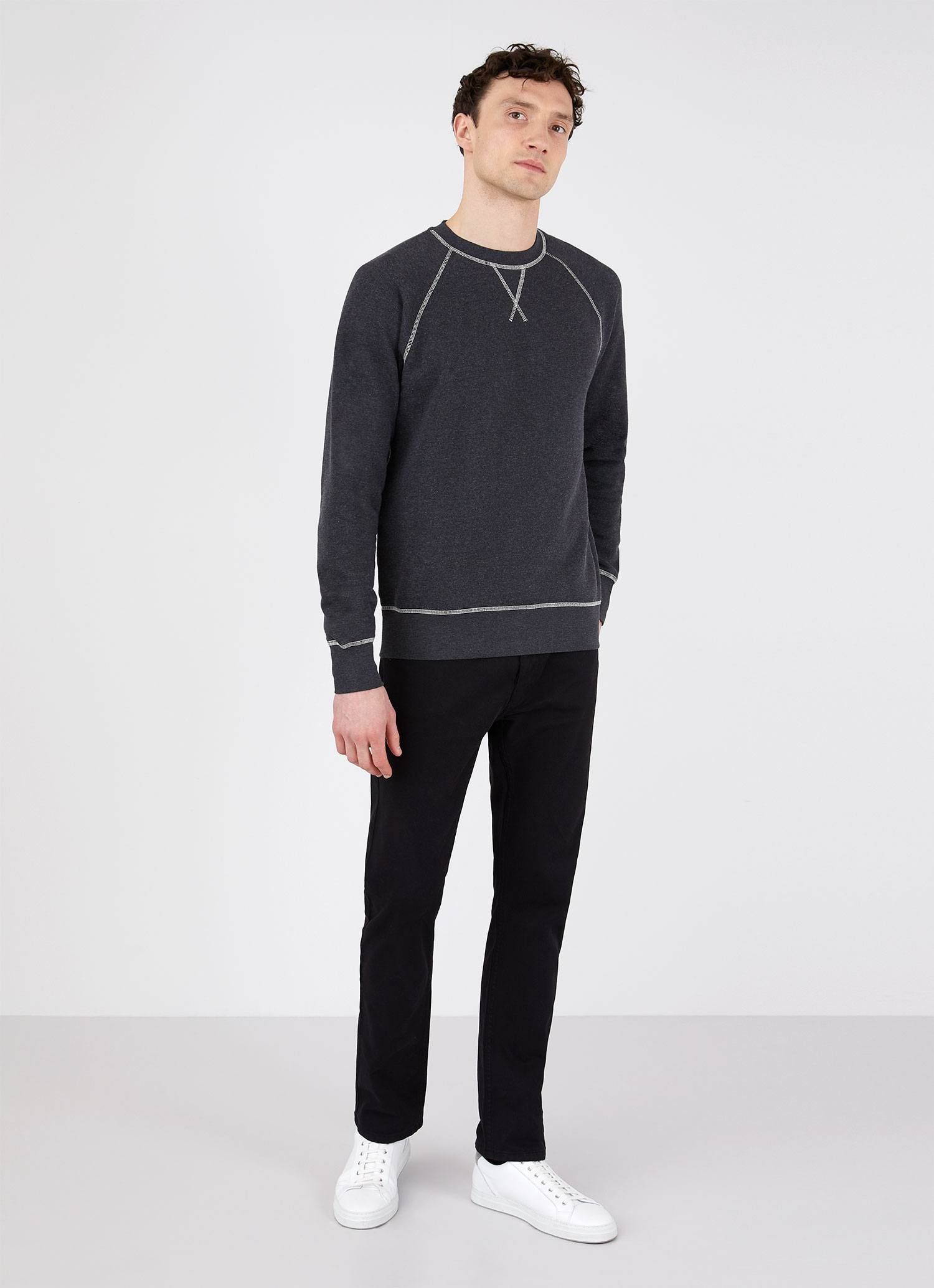 Men's Japanese Loopwheel Sweatshirt in Charcoal Melange sold by Sunspel product image thumbnail 3