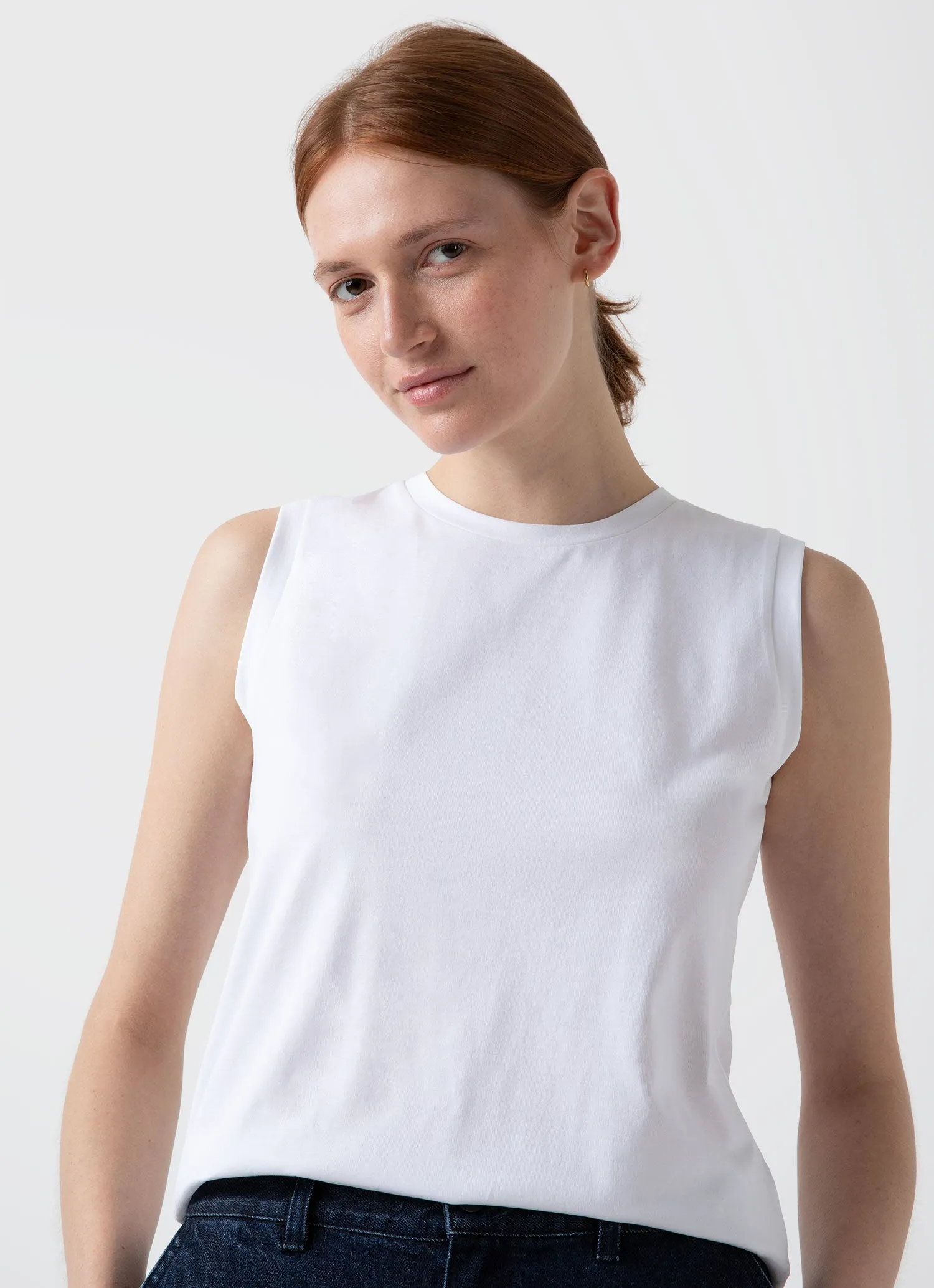 Women's Boy Fit Tank in White sold by Sunspel