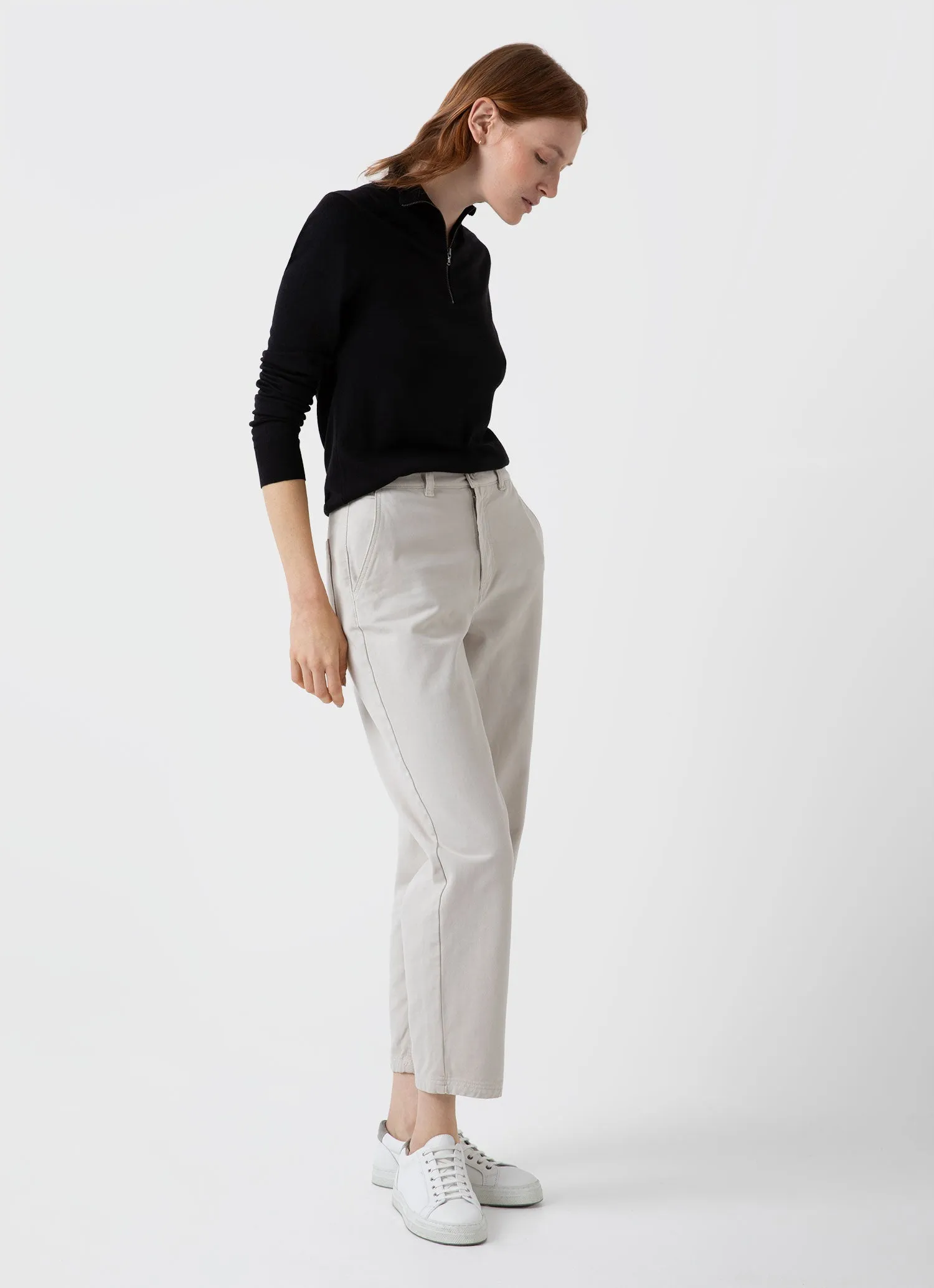 Women's Merino Silk Zip Neck Jumper in Black sold by Sunspel product image thumbnail 3
