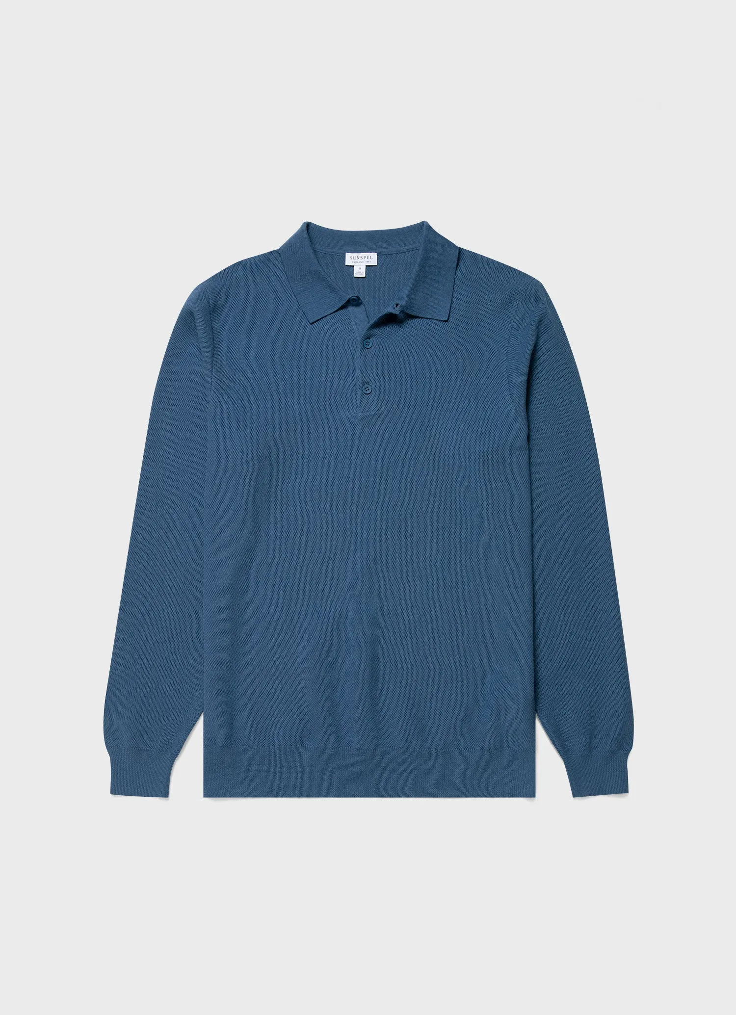 Men's Knit Long Sleeve Polo Shirt in Bluestone sold by Sunspel