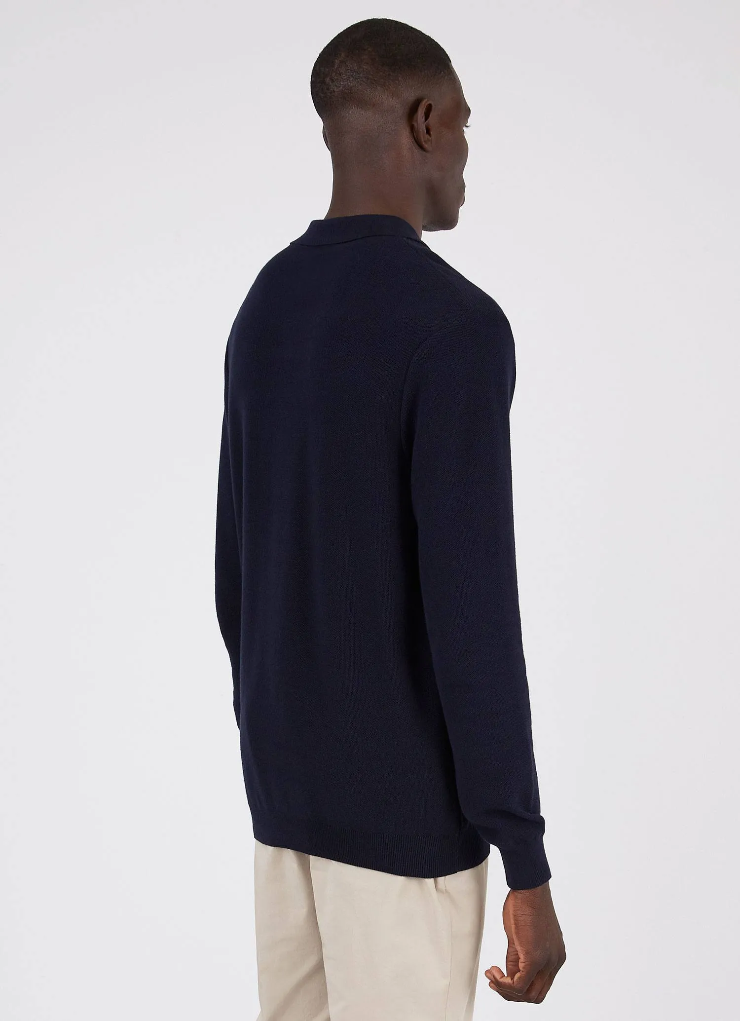 Men's Knit Long Sleeve Polo Shirt in Navy sold by Sunspel product image thumbnail 4