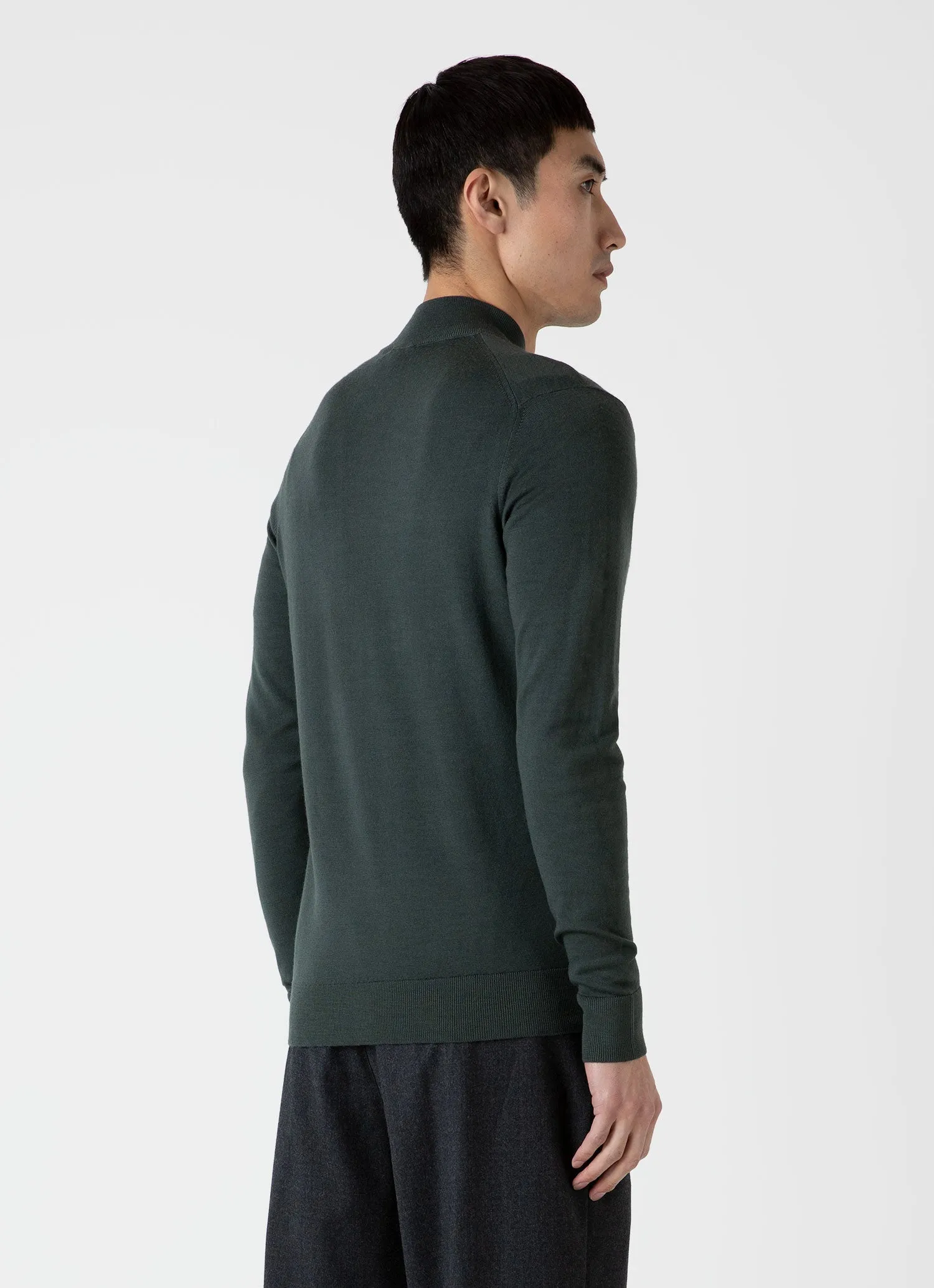Men's Extra-Fine Merino Zip Neck in Drill Green sold by Sunspel product image thumbnail 5