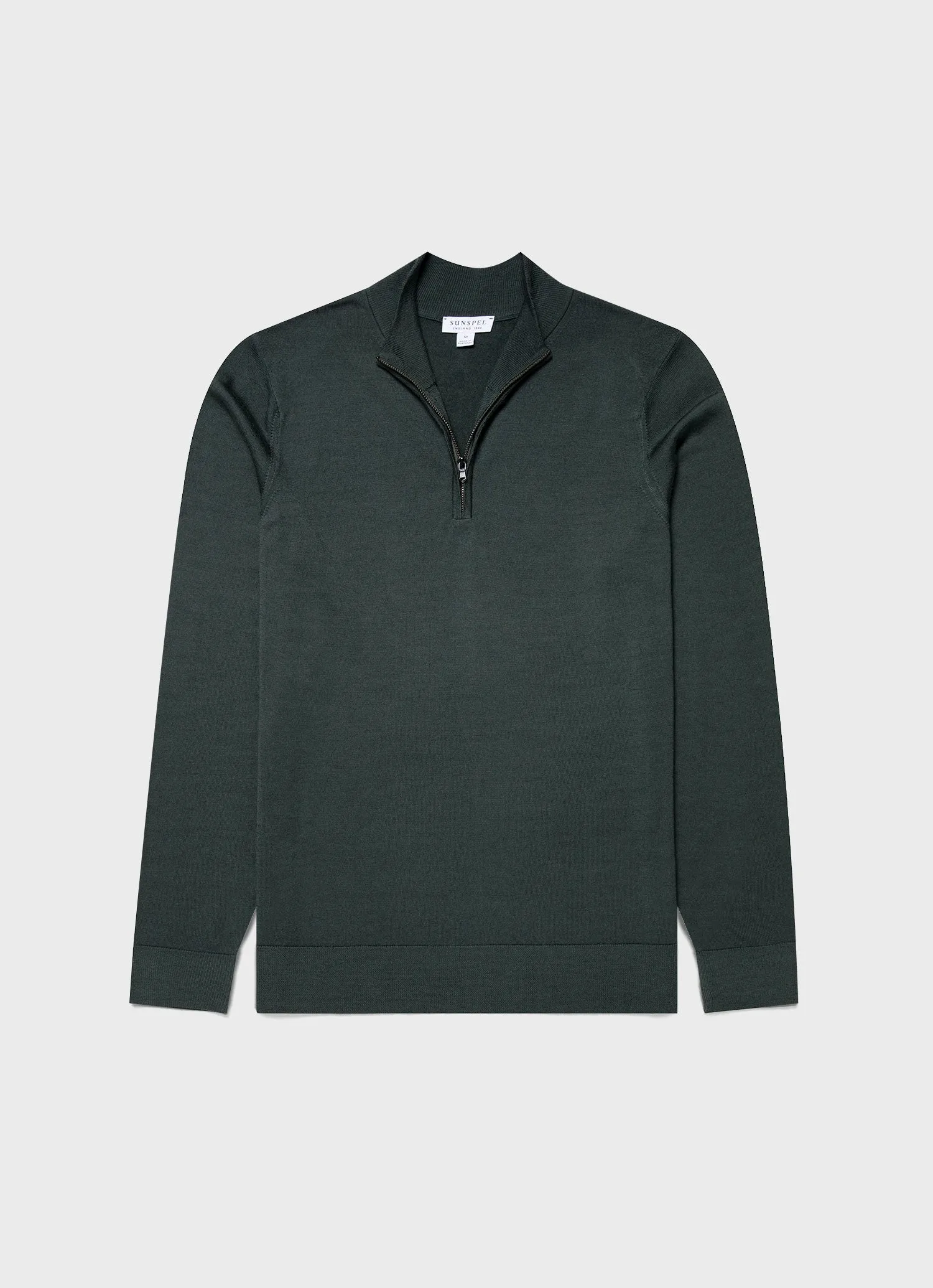 Men's Extra-Fine Merino Zip Neck in Drill Green sold by Sunspel