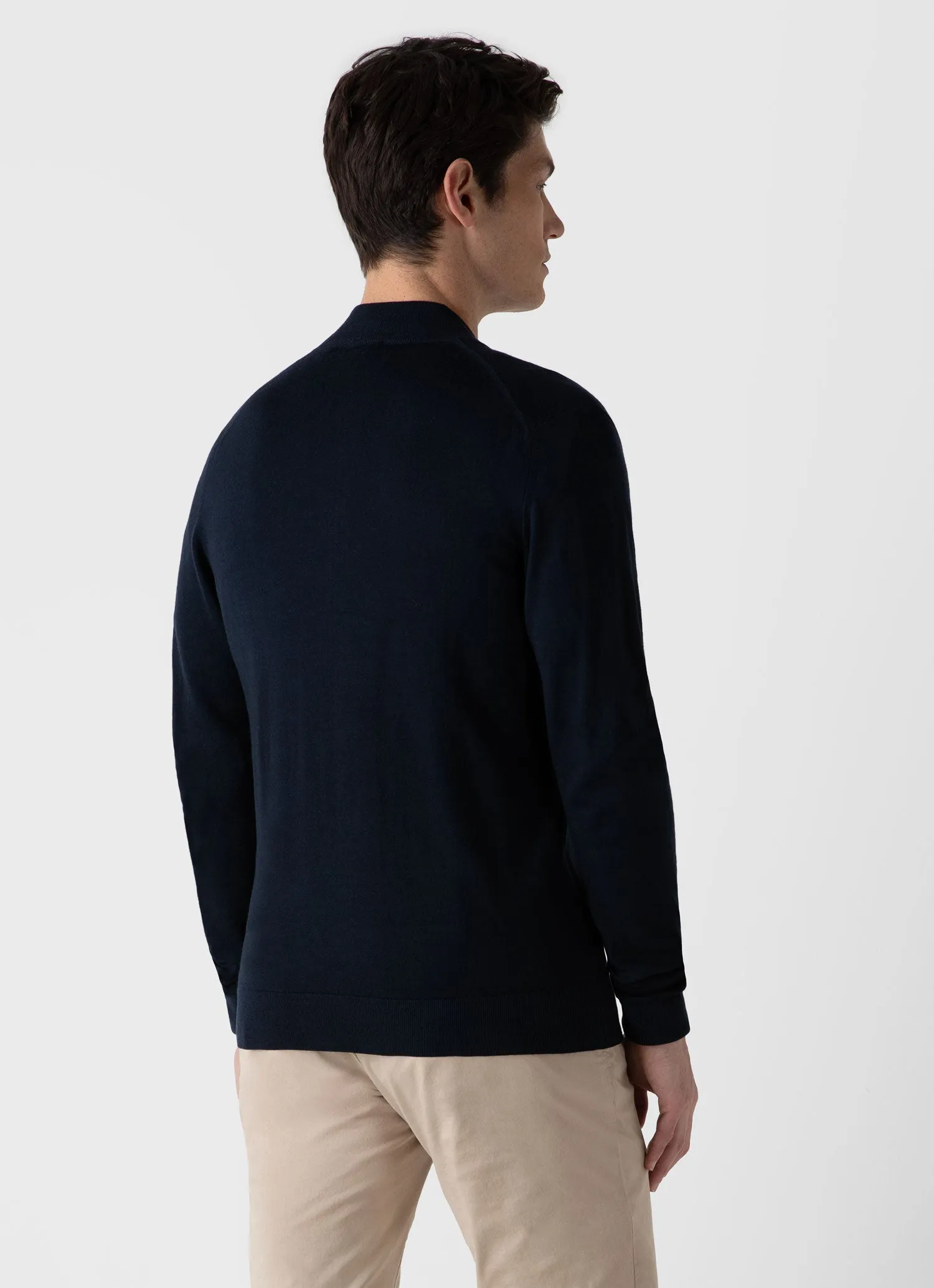 Men's Extra-Fine Merino Zip Cardigan in Light Navy sold by Sunspel product image thumbnail 4