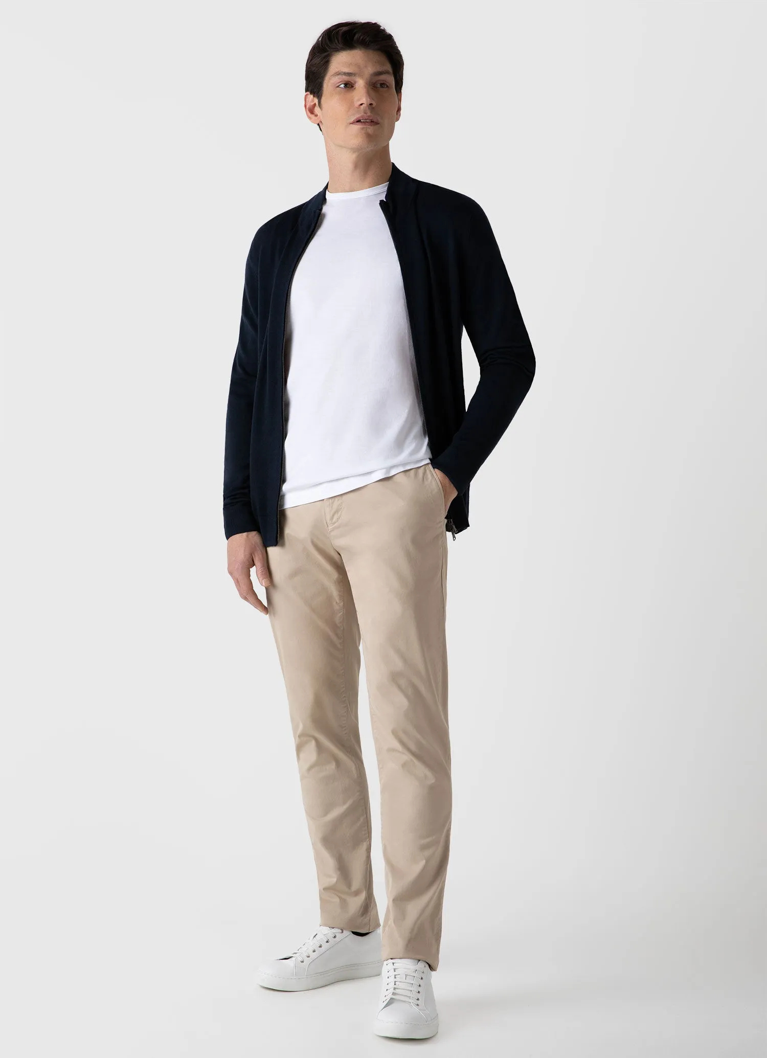 Men's Extra-Fine Merino Zip Cardigan in Light Navy sold by Sunspel product image thumbnail 3
