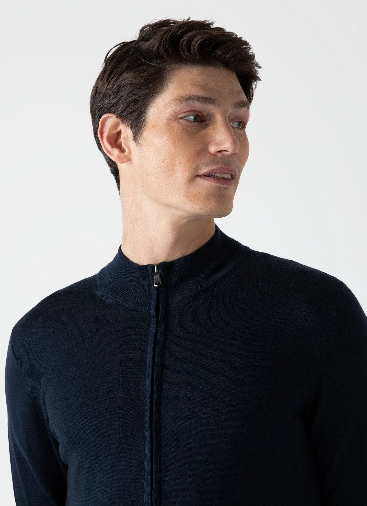 Men's Extra-Fine Merino Zip Cardigan in Light Navy sold by Sunspel product image thumbnail 5