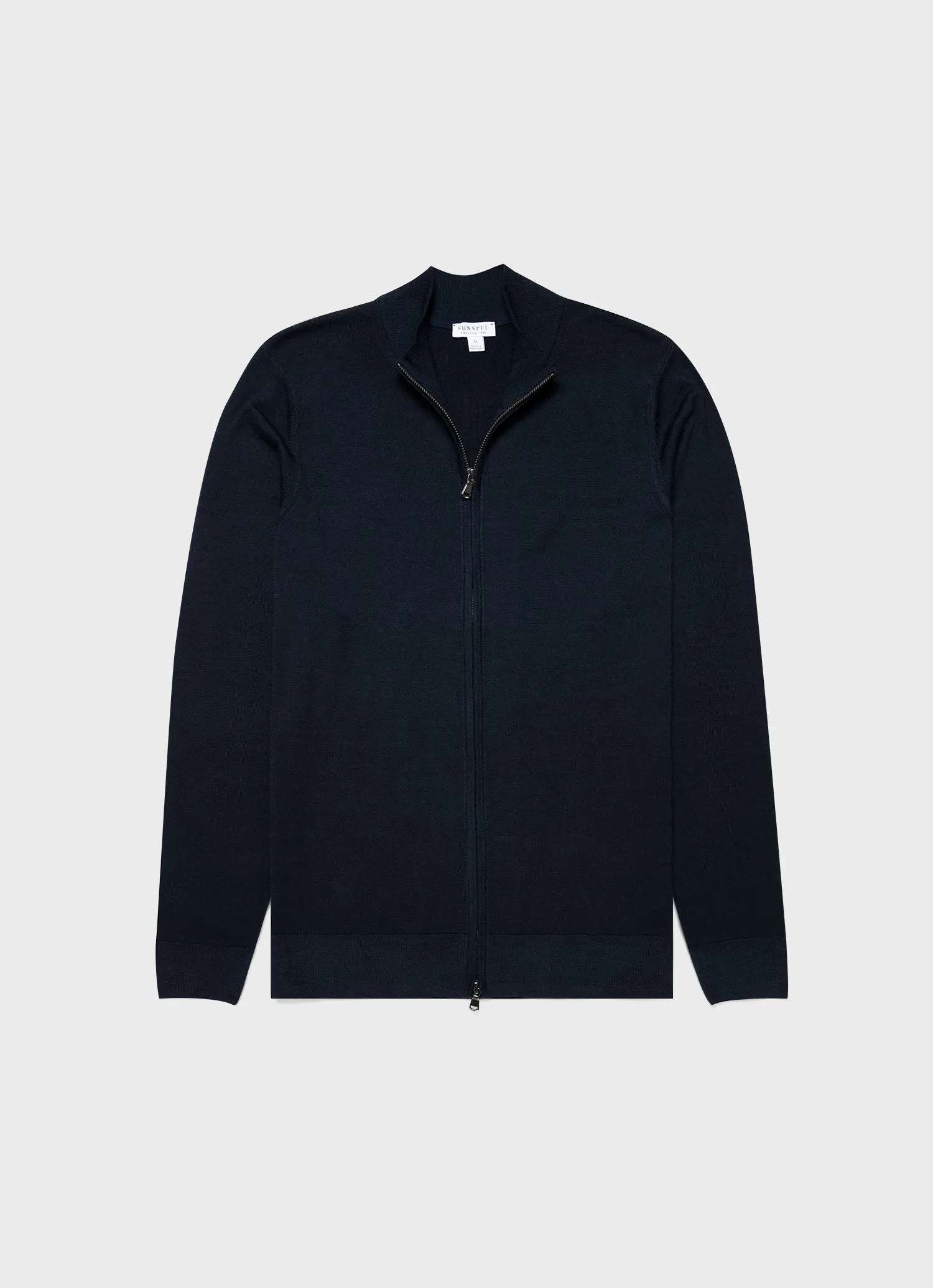 Men's Extra-Fine Merino Zip Cardigan in Light Navy sold by Sunspel
