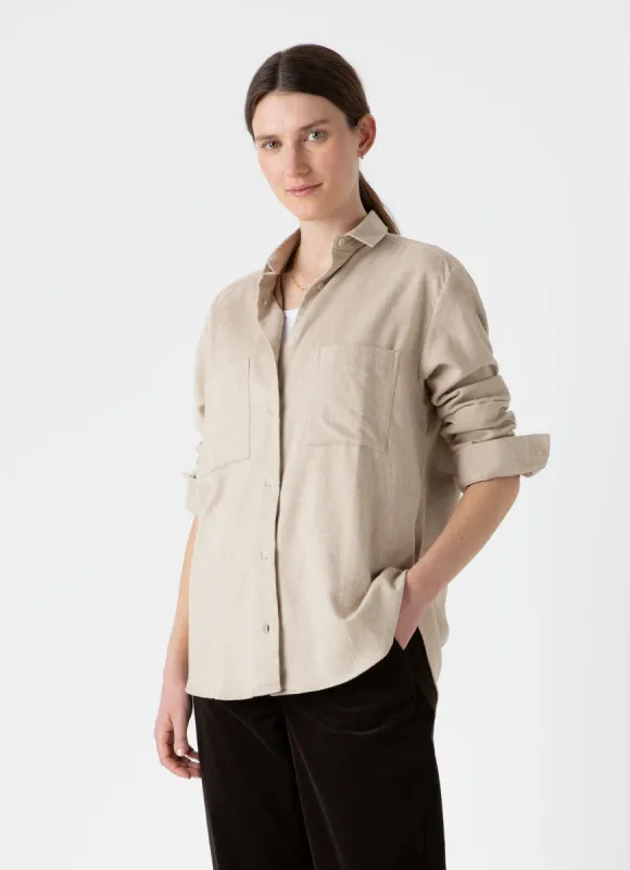 Women's Oversized Flannel Shirt in Oatmeal Melange sold by Sunspel