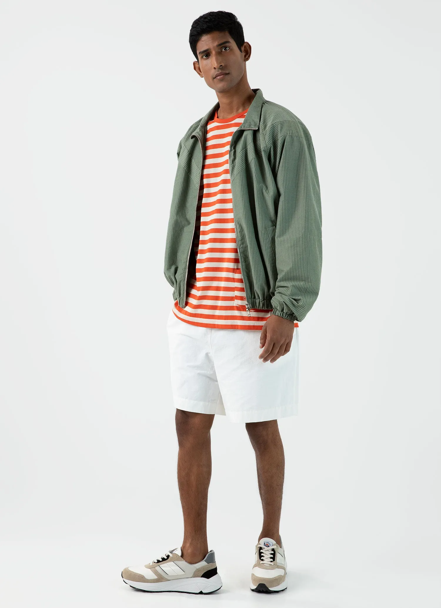 Men's Sunspel x Nigel Cabourn Long Sleeve T-shirt in Orange/Stone White sold by Sunspel product image thumbnail 3