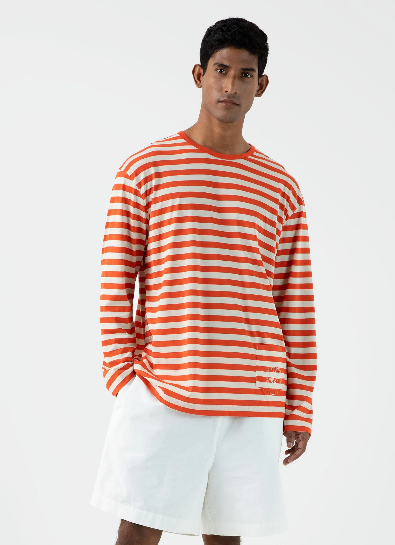 Men's Sunspel x Nigel Cabourn Long Sleeve T-shirt in Orange/Stone White sold by Sunspel product image thumbnail 2