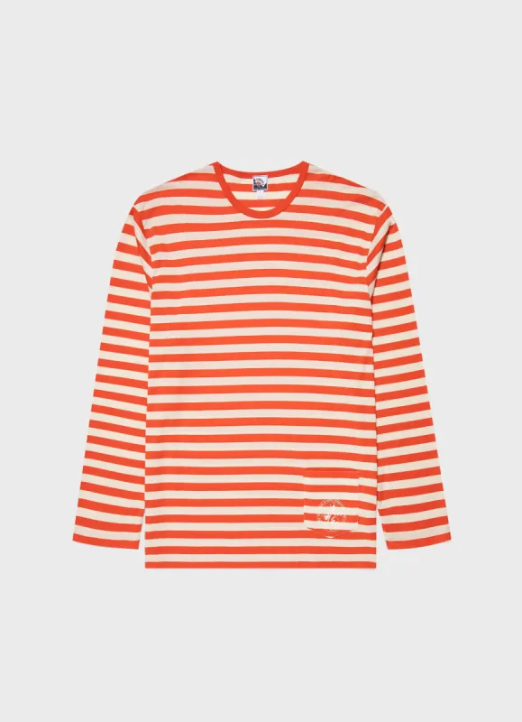 Men's Sunspel x Nigel Cabourn Long Sleeve T-shirt in Orange/Stone White sold by Sunspel
