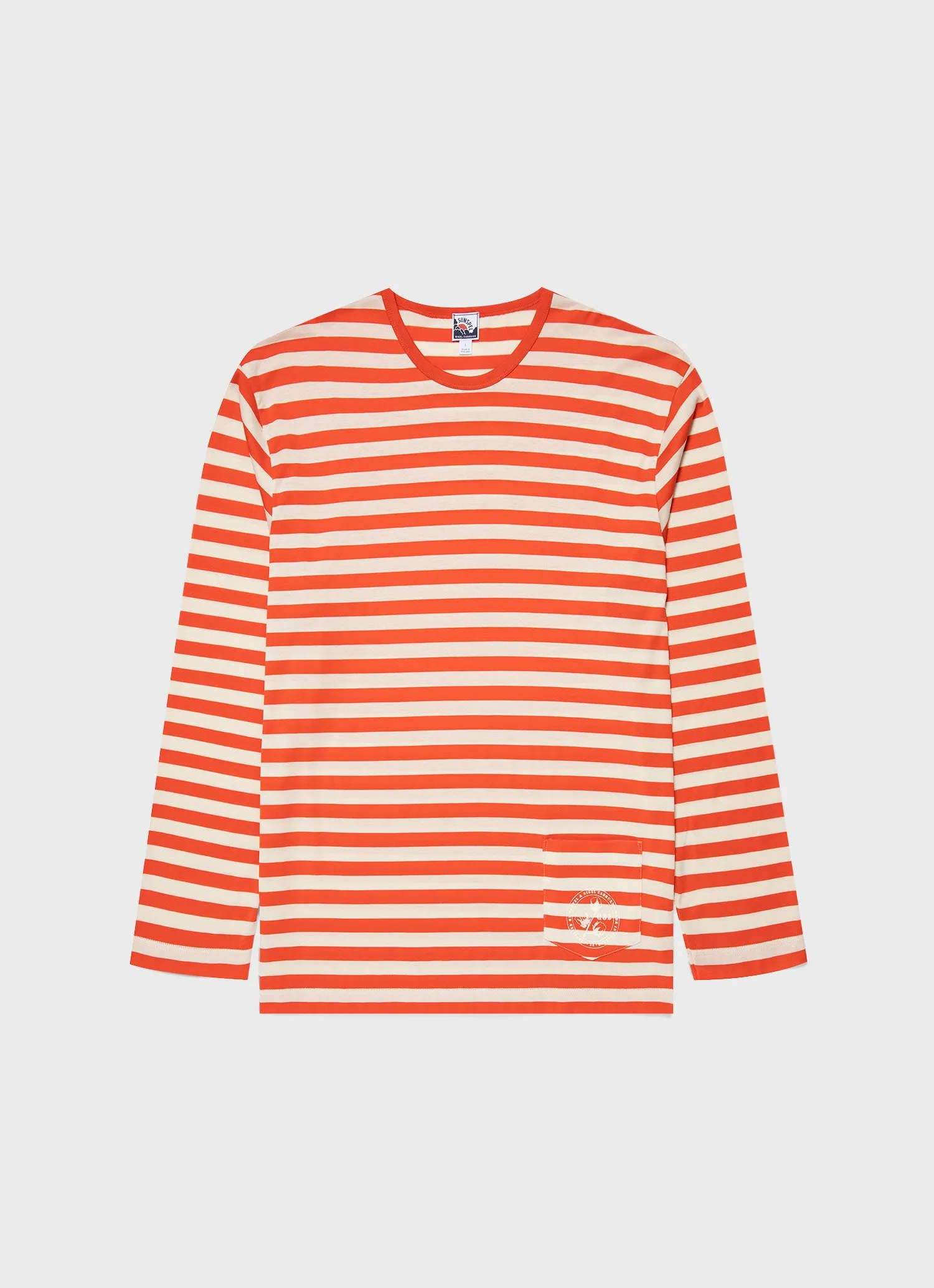 Men's Sunspel x Nigel Cabourn Long Sleeve T-shirt in Orange/Stone White sold by Sunspel