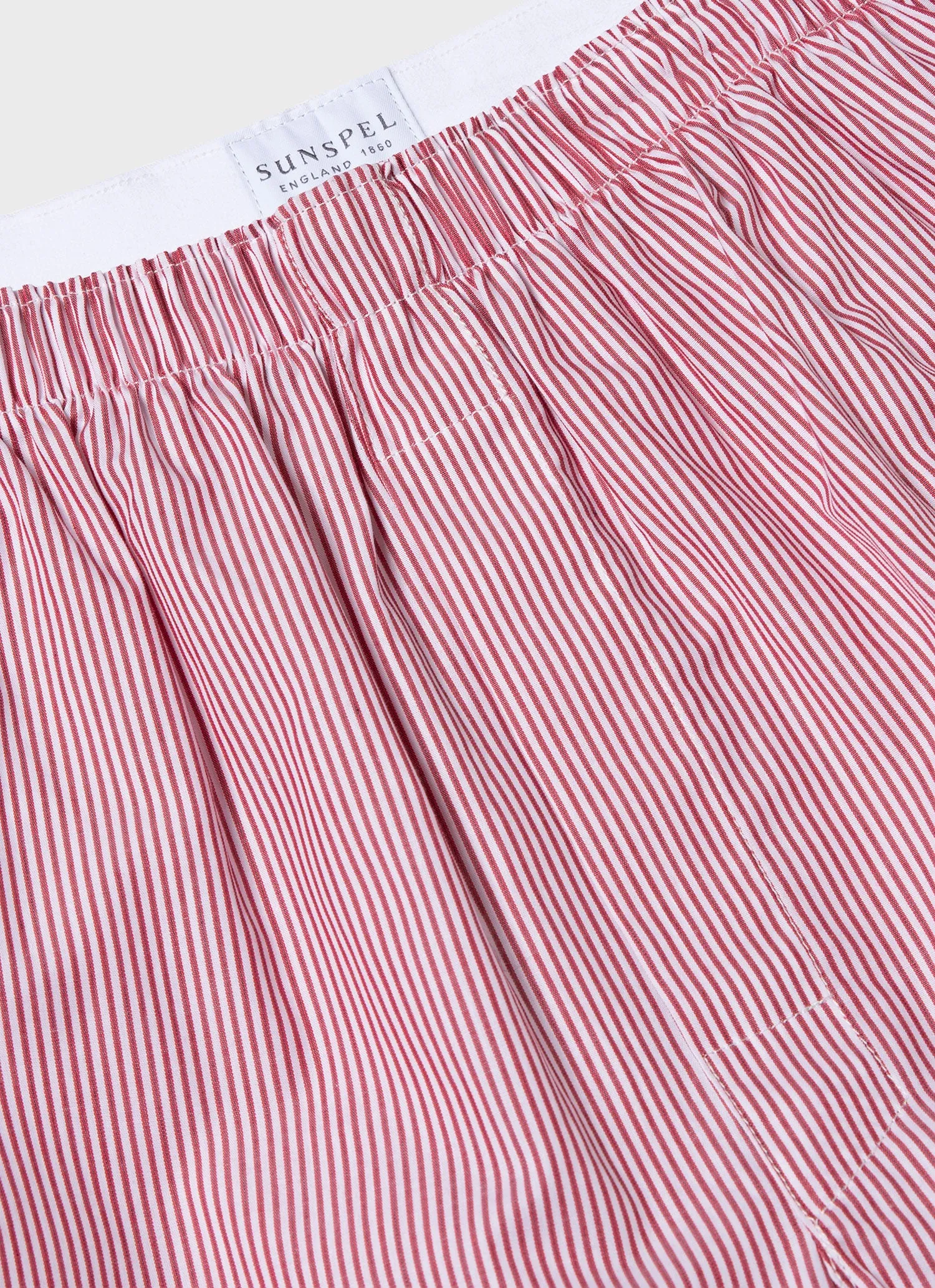 Men's Classic Boxer Shorts in White/Red/Navy Pinstripe sold by Sunspel product image thumbnail 4