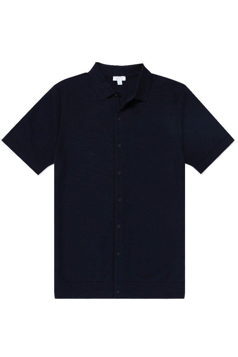 Men's Fine Texture knit Shirt in Navy sold by Sunspel
