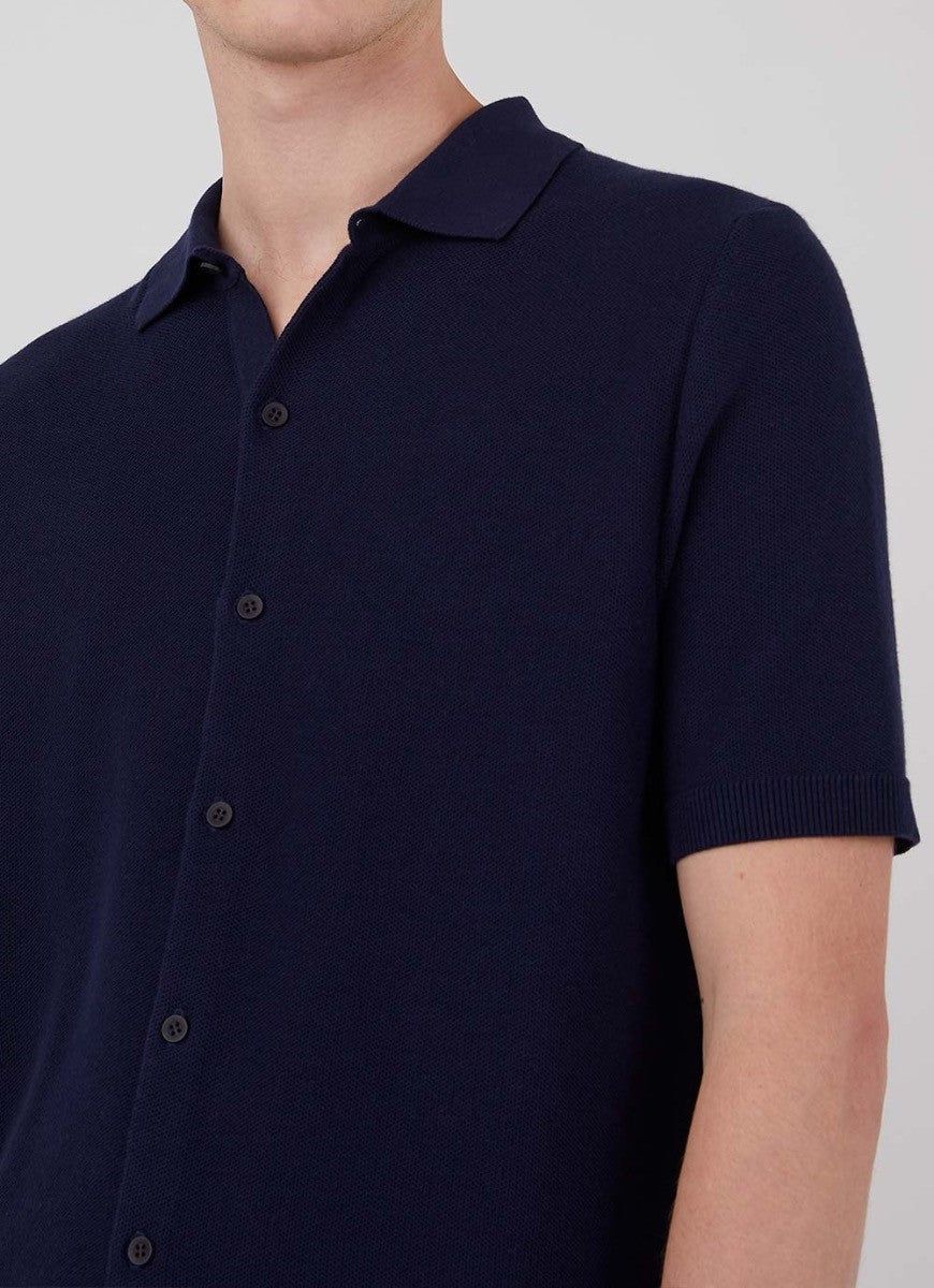 Men's Fine Texture knit Shirt in Navy sold by Sunspel product image thumbnail 5