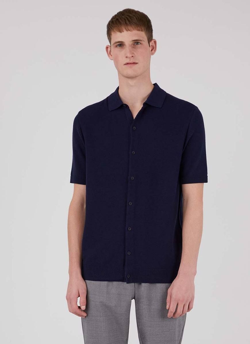 Men's Fine Texture knit Shirt in Navy sold by Sunspel product image thumbnail 2