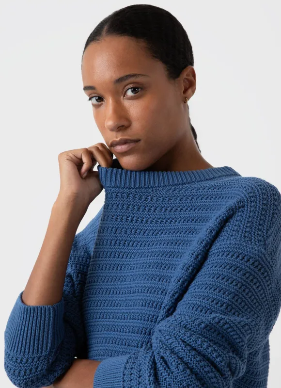 Women's Chunky Textured Jumper in Bluestone sold by Sunspel