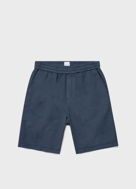 Men's Cotton Linen Drawstring Shorts in Shale Blue sold by Sunspel