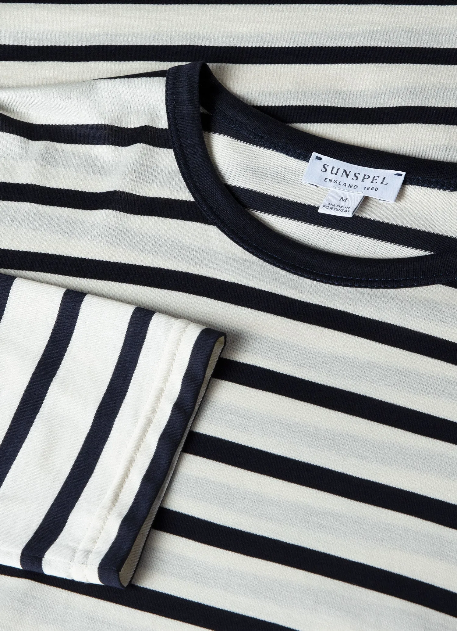 Men's Long Sleeve Classic T-shirt in Ecru/Navy Breton Stripe sold by Sunspel product image thumbnail 4