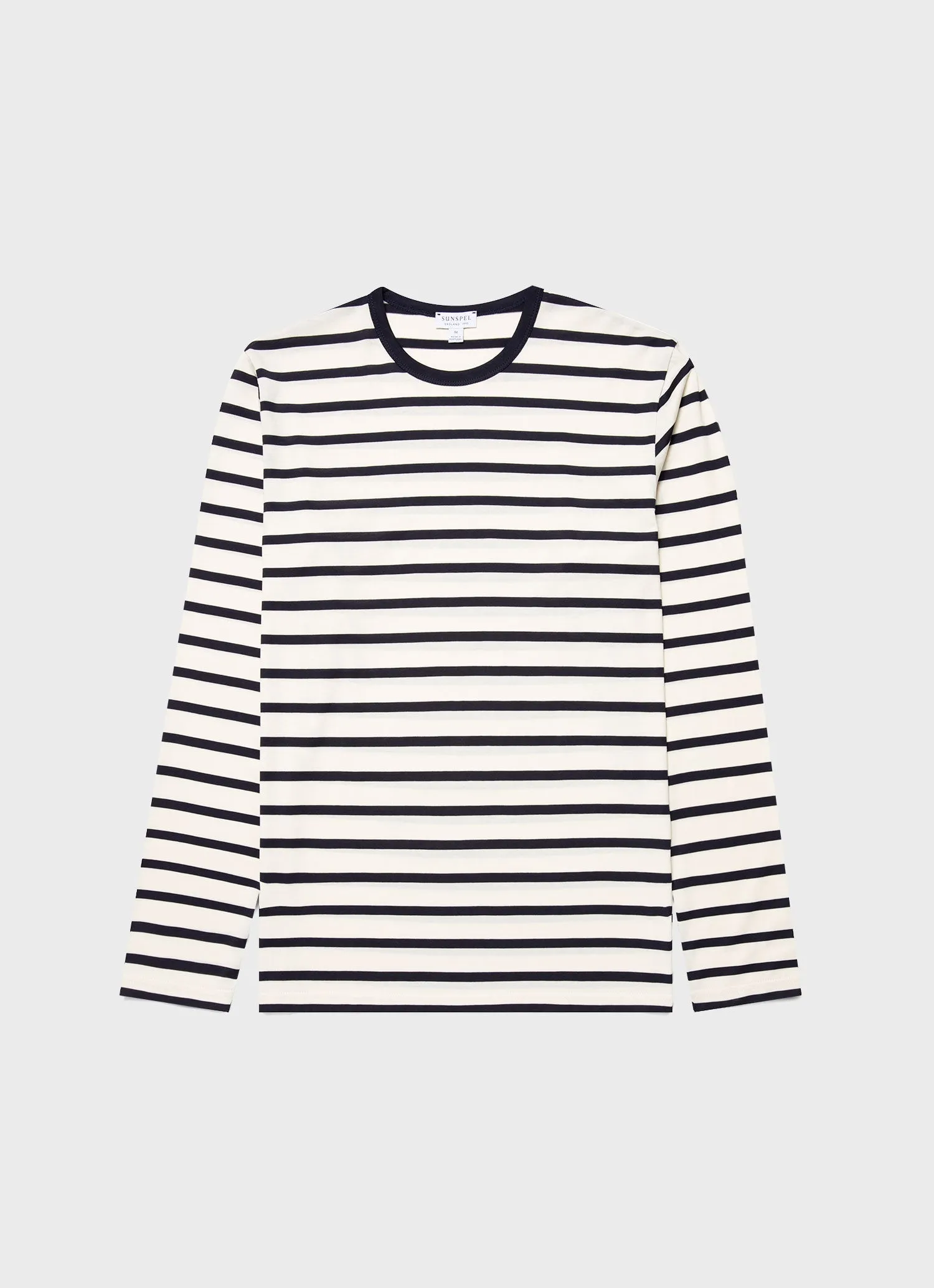 Men's Long Sleeve Classic T-shirt in Ecru/Navy Breton Stripe sold by Sunspel