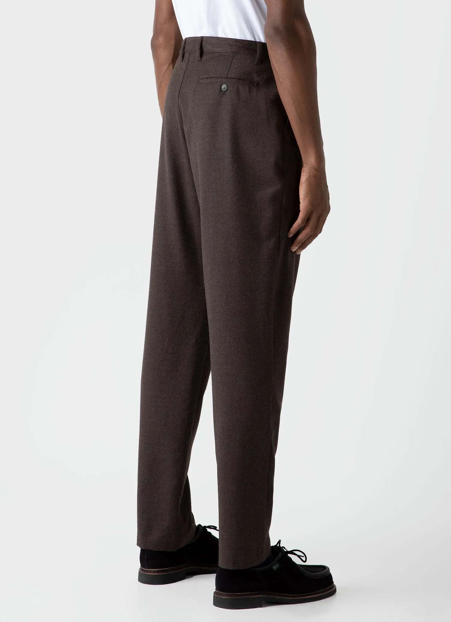 Men's Pleated Wool Flannel Trouser in Dark Brown Melange sold by Sunspel product image thumbnail 4