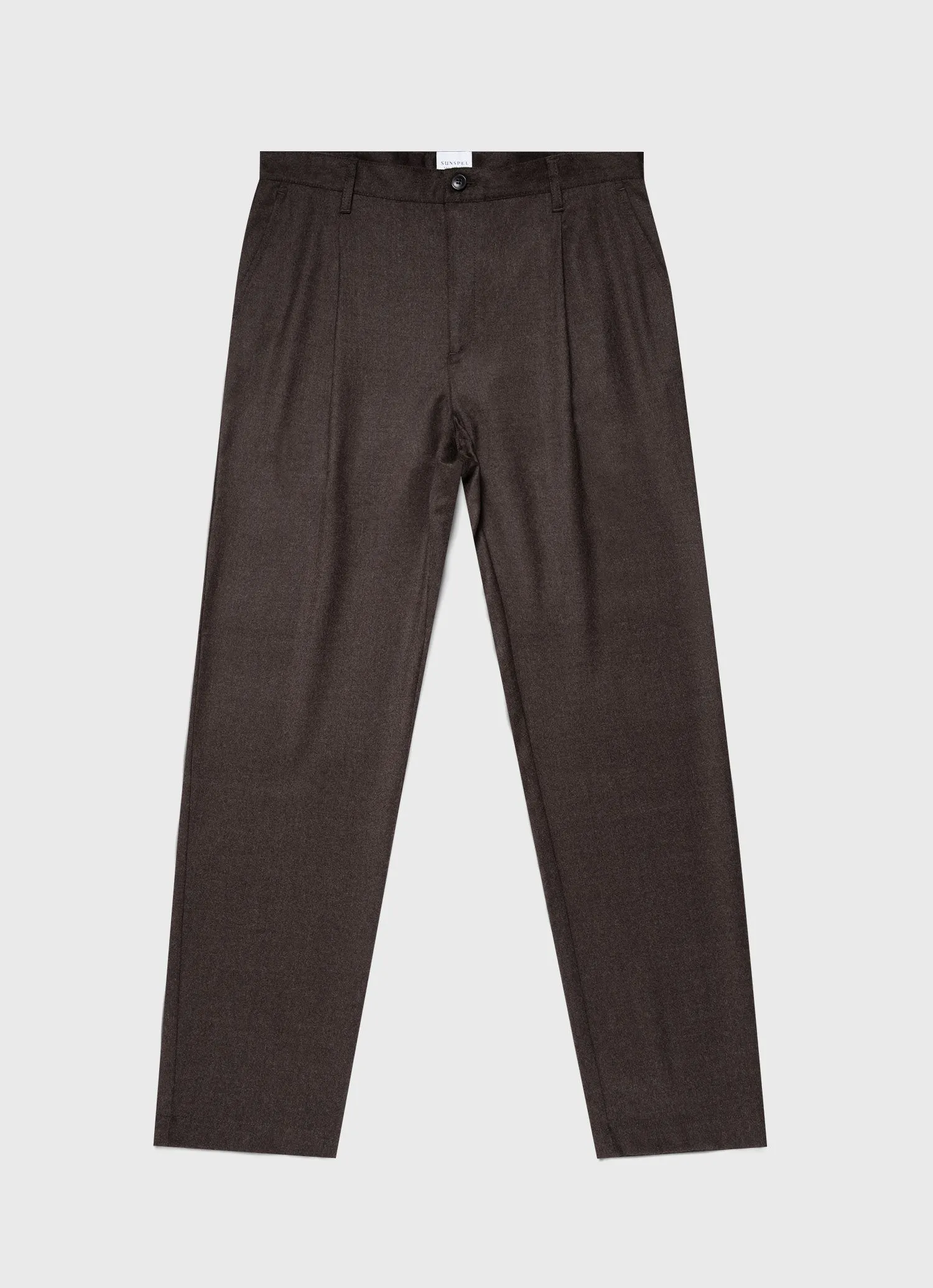 Men's Pleated Wool Flannel Trouser in Dark Brown Melange sold by Sunspel