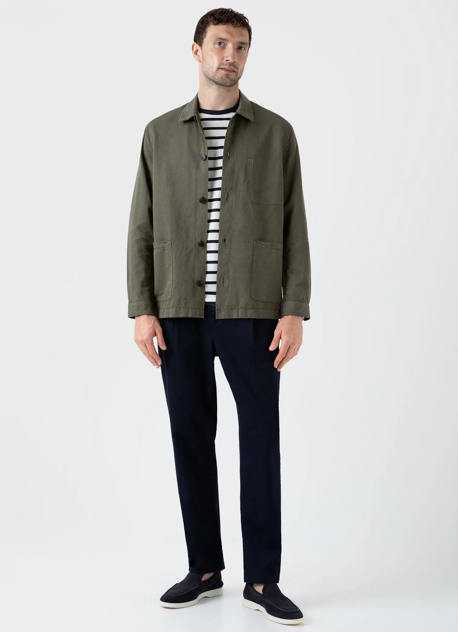 Men's Long Sleeve Classic T-shirt in Ecru/Navy Breton Stripe sold by Sunspel product image thumbnail 3