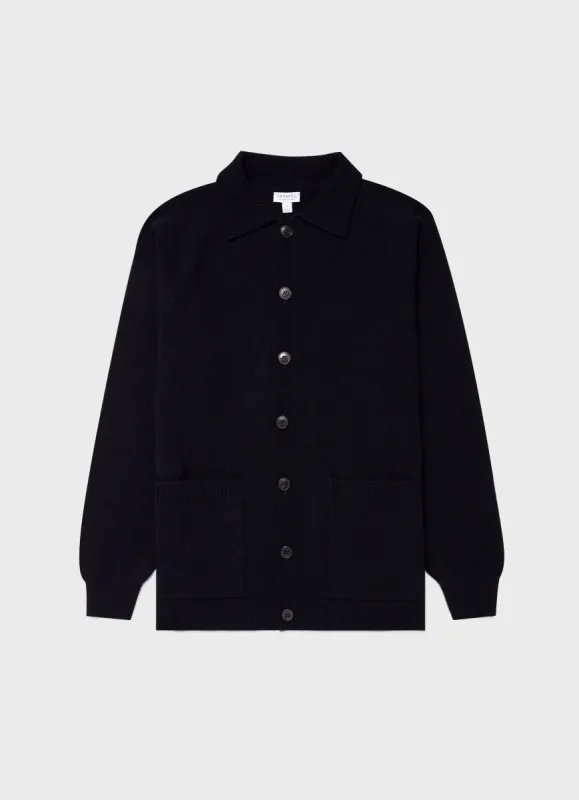 Men's Lambswool Jacket in Dark Navy Mouline sold by Sunspel