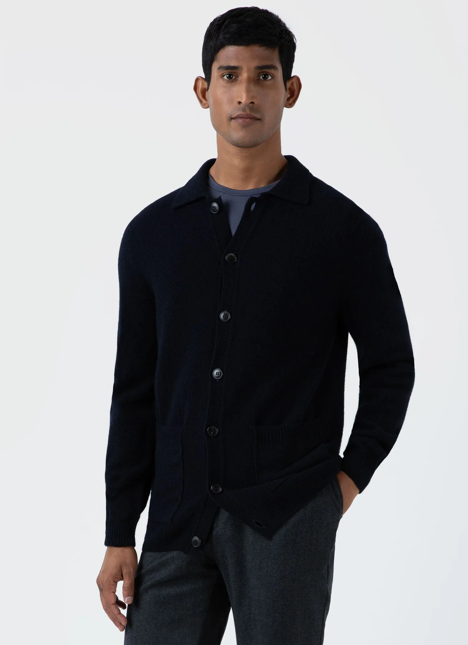 Men's Lambswool Jacket in Dark Navy Mouline sold by Sunspel product image thumbnail 2