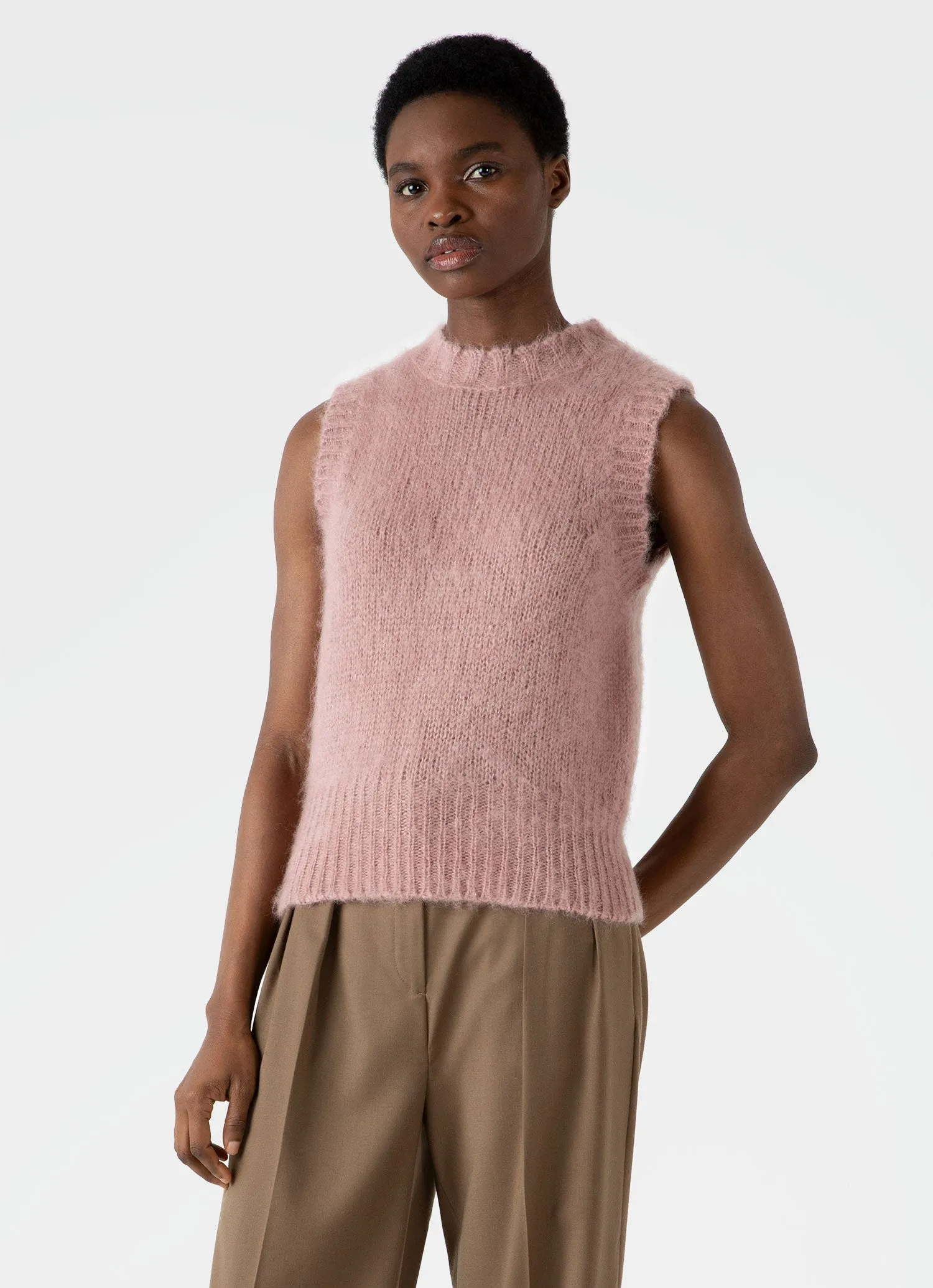Women's Mohair Vest in Vintage Pink sold by Sunspel
