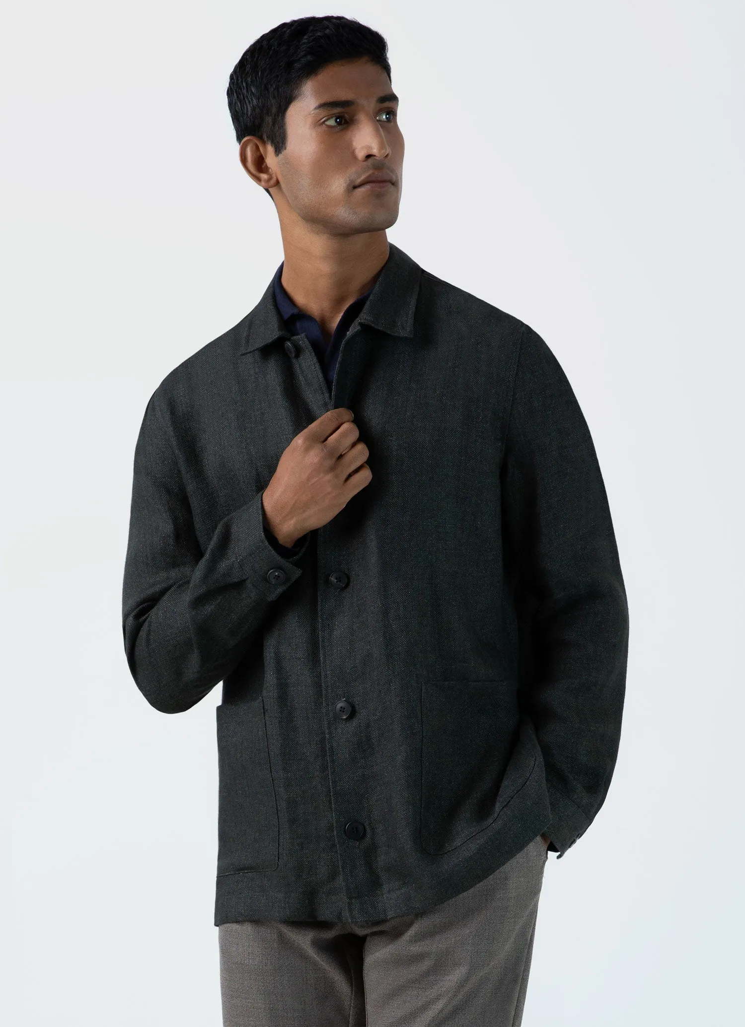 Men's Hopsack Twin Pocket Jacket in Khaki sold by Sunspel product image thumbnail 2