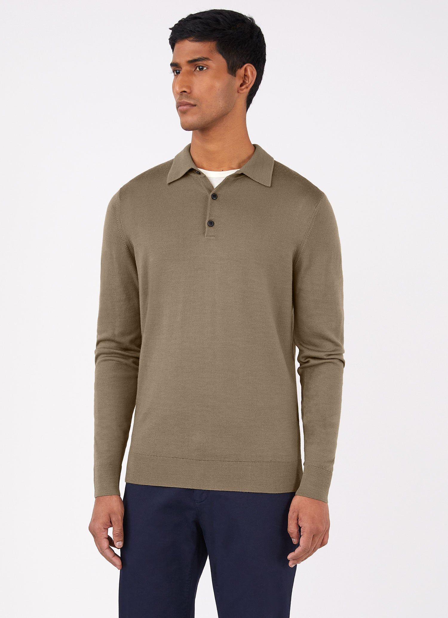 Men's Extra-Fine Merino Polo Shirt in Caper sold by Sunspel product image thumbnail 2