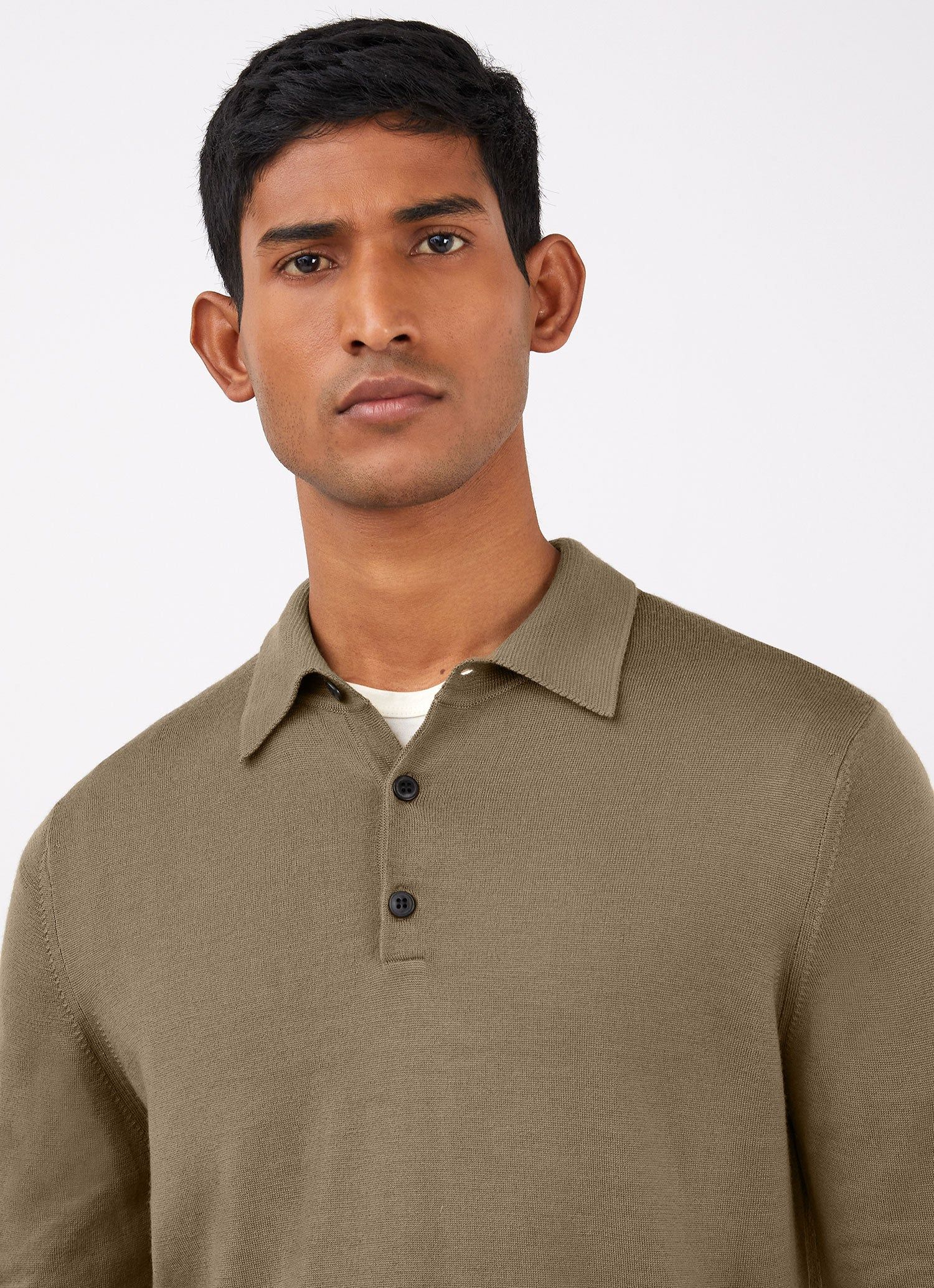 Men's Extra-Fine Merino Polo Shirt in Caper sold by Sunspel product image thumbnail 5