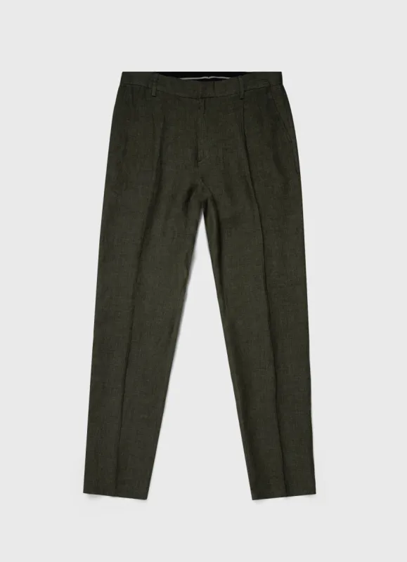 Men's Pleated Linen Trouser in Hunter Green sold by Sunspel
