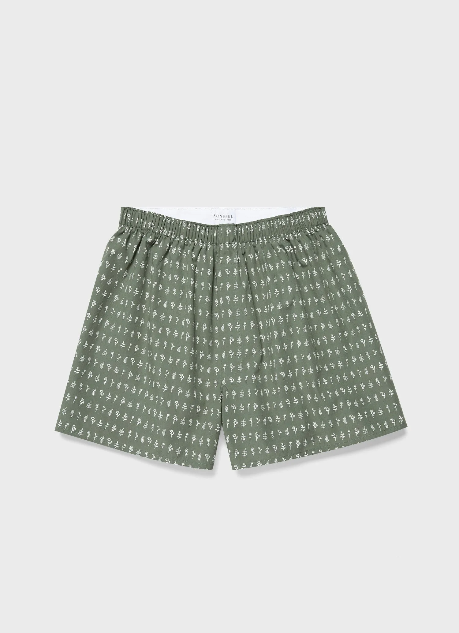 Men's Classic Print Boxer Shorts in Thyme Mini Florals sold by Sunspel