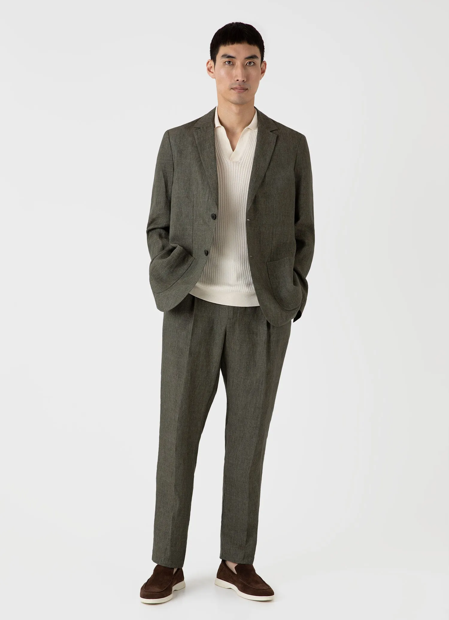 Men's Fine Rib Silk Cotton Polo Shirt in Ecru sold by Sunspel product image thumbnail 3