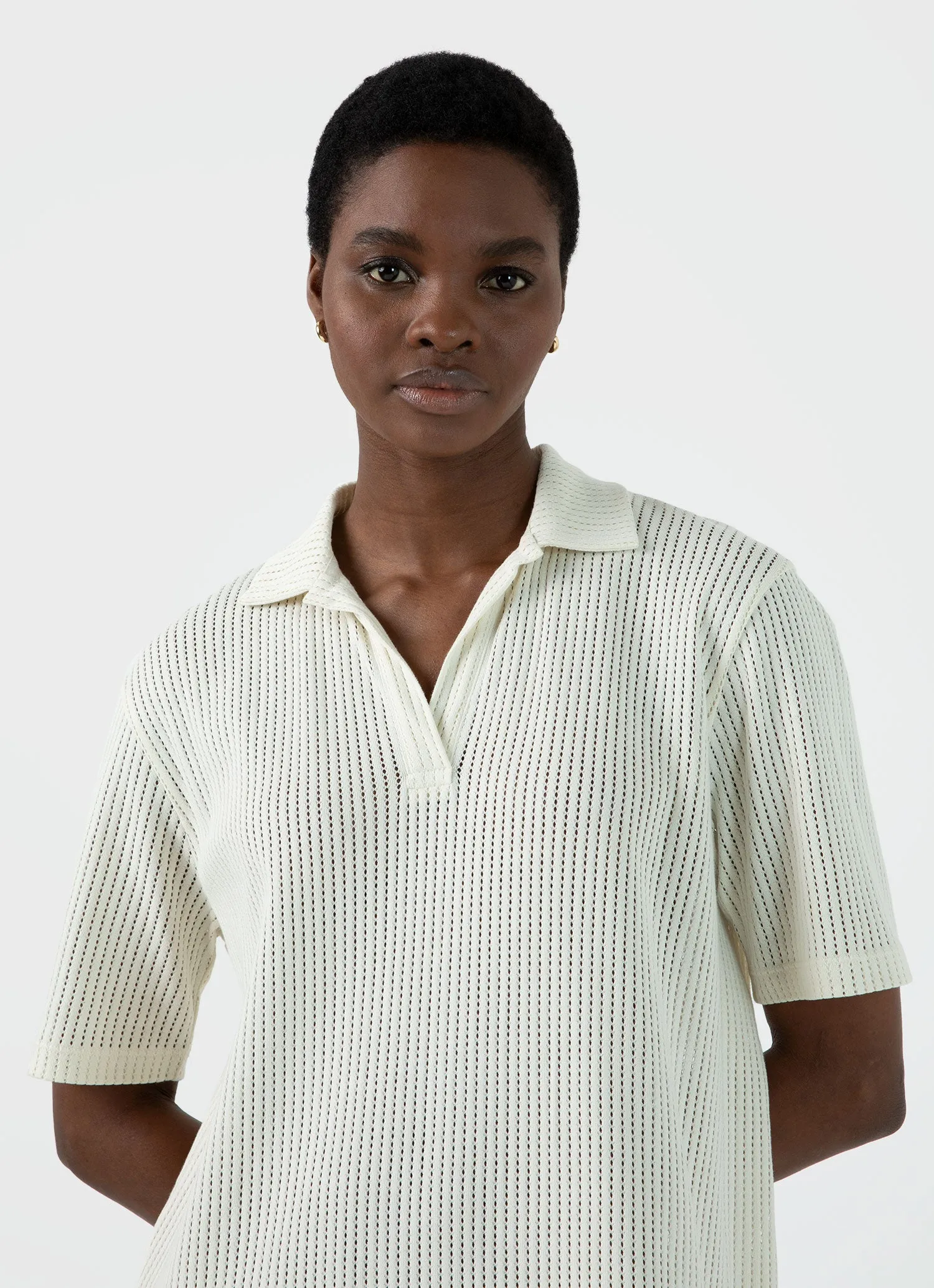 Women's Lace Mesh Polo Dress in Ecru sold by Sunspel product image thumbnail 2