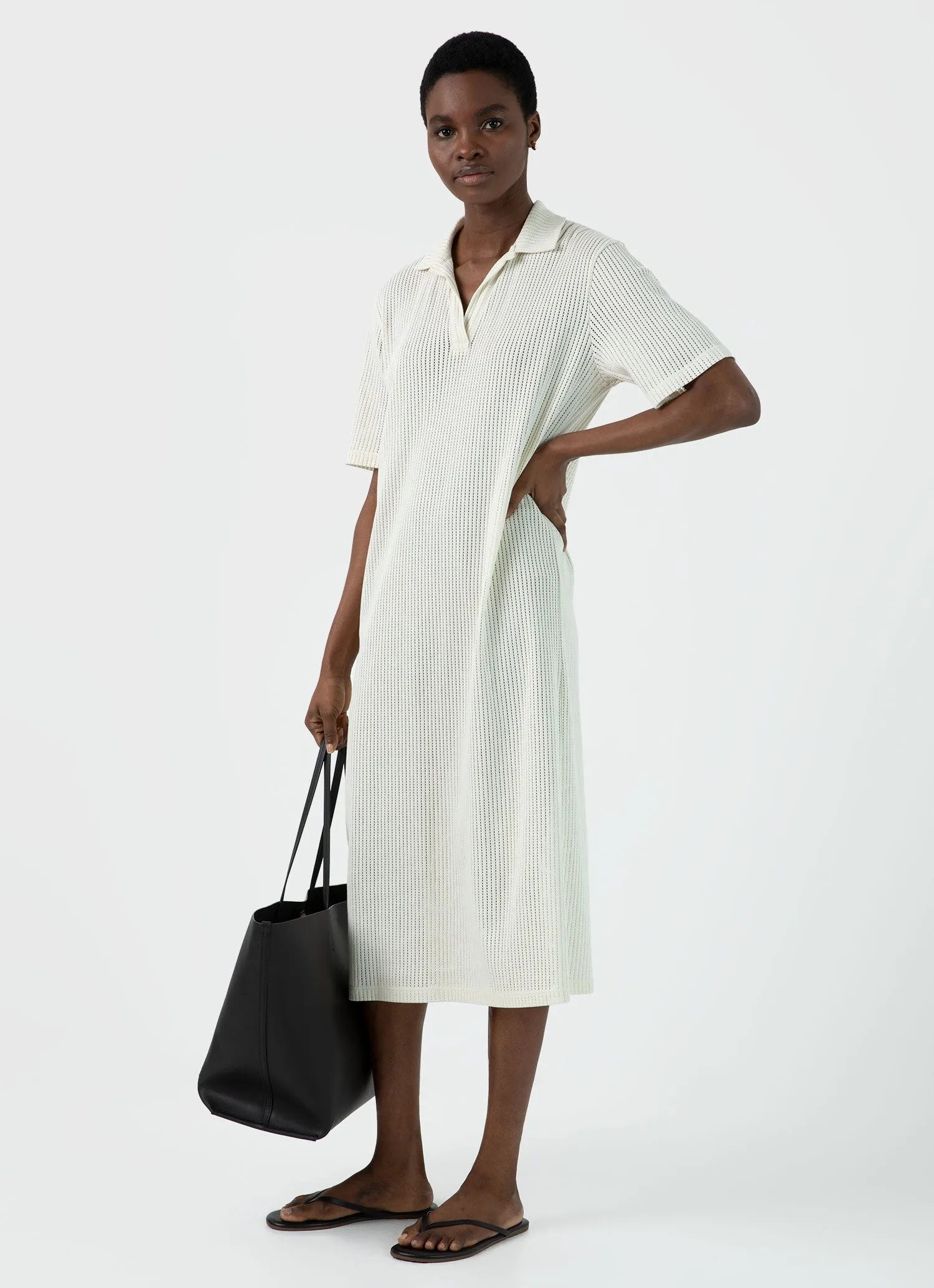 Women's Lace Mesh Polo Dress in Ecru sold by Sunspel