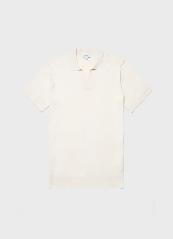 Men's Fine Rib Silk Cotton Polo Shirt in Ecru sold by Sunspel