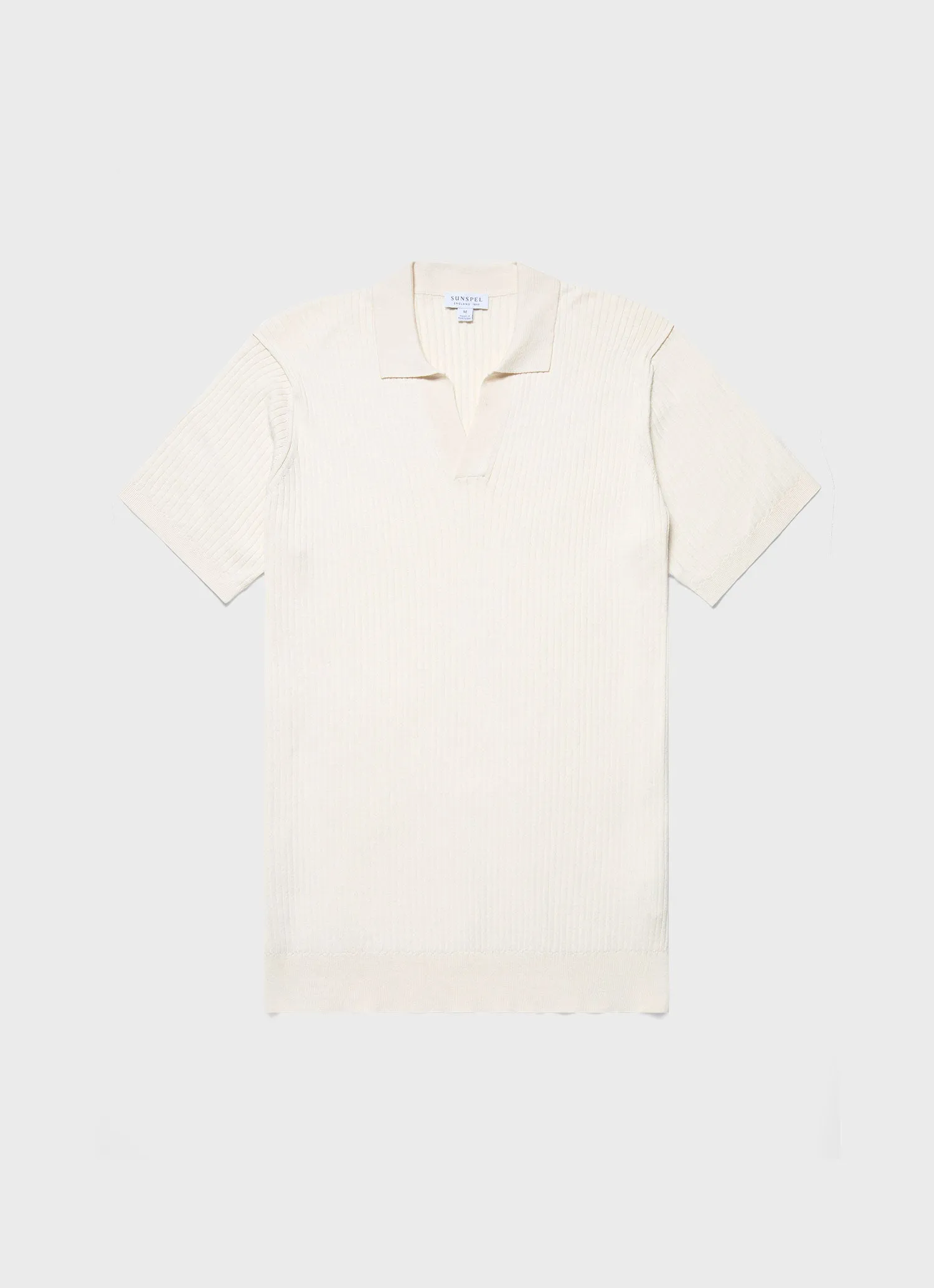 Men's Fine Rib Silk Cotton Polo Shirt in Ecru sold by Sunspel