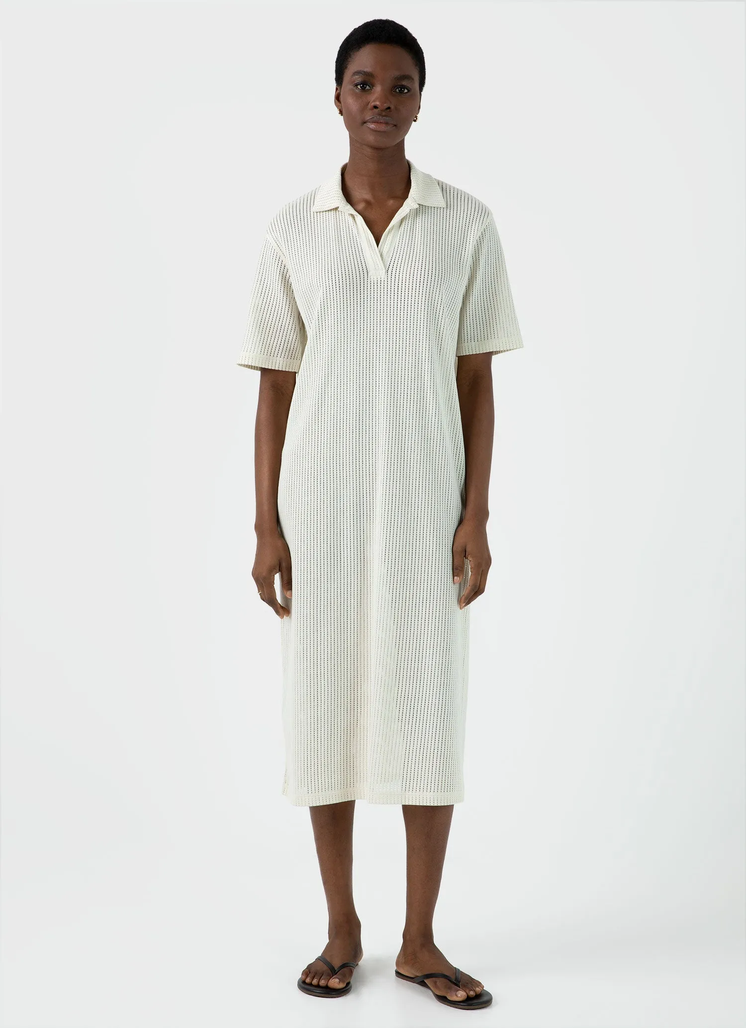 Women's Lace Mesh Polo Dress in Ecru sold by Sunspel product image thumbnail 3