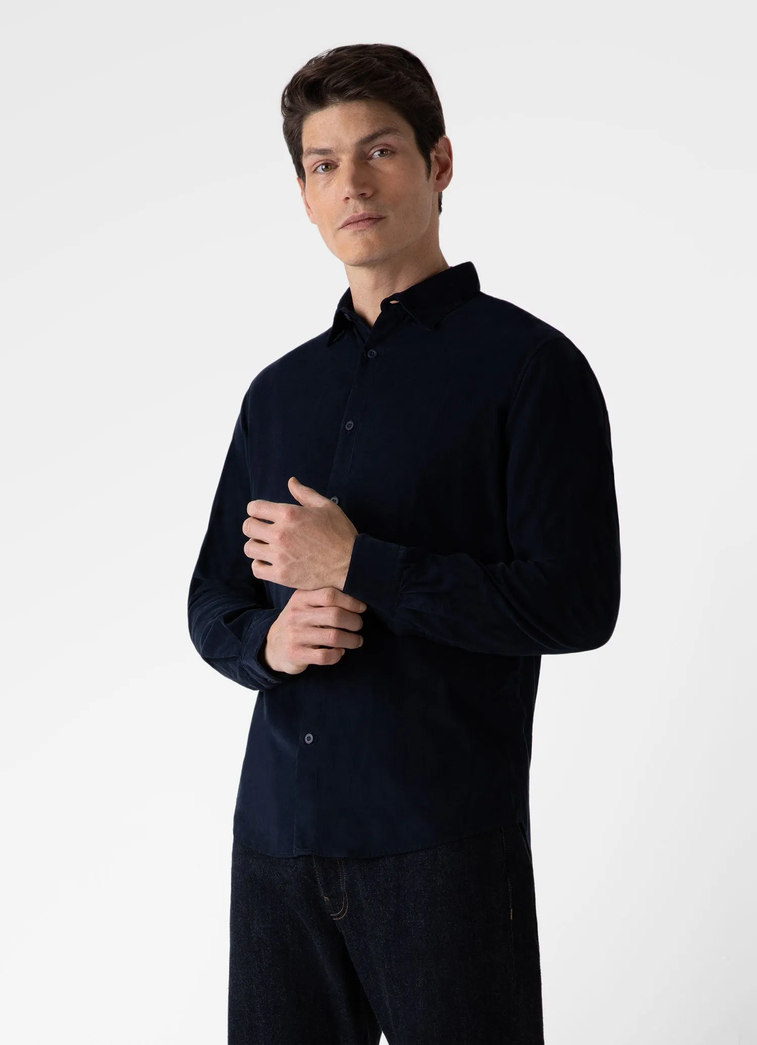 Men's Fine Cord Shirt in Navy sold by Sunspel product image thumbnail 2