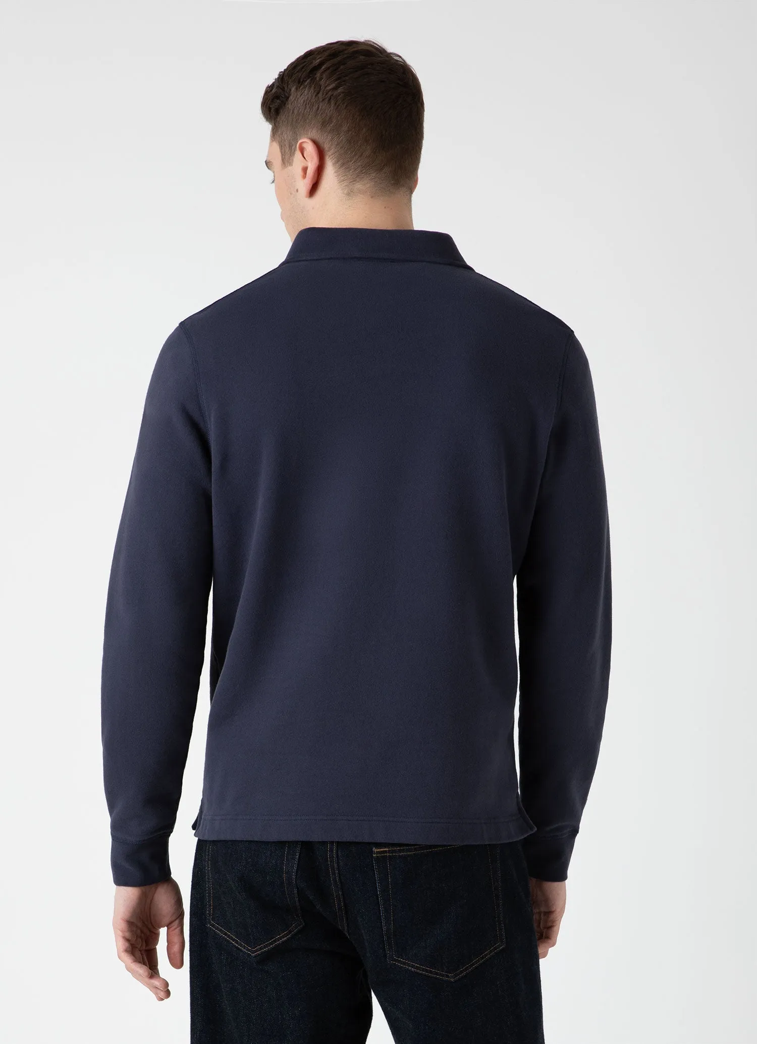Men's Zip Polo Loopback Sweatshirt in Navy sold by Sunspel product image thumbnail 5