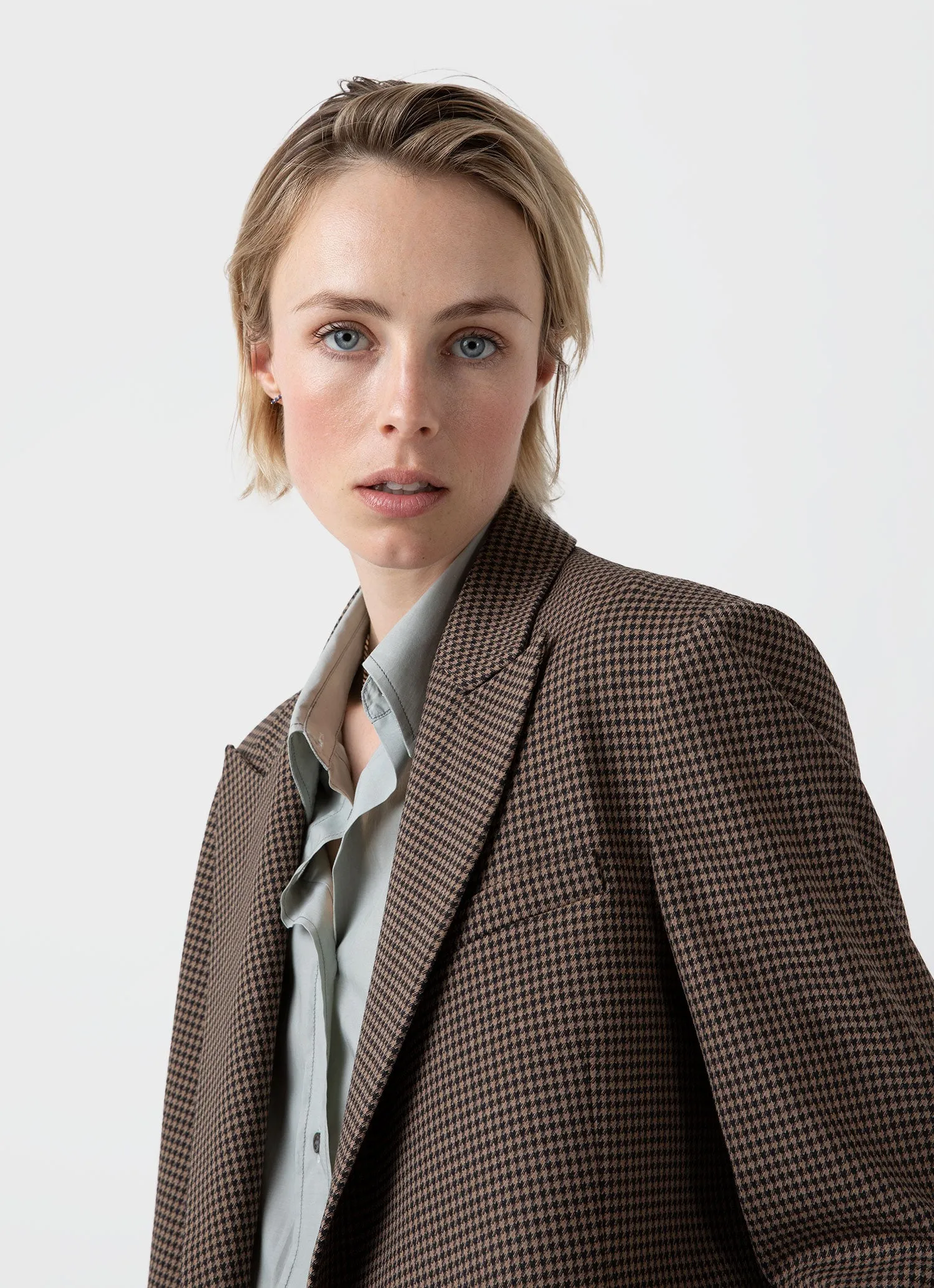 Women's Edie Campbell Double Breasted Blazer in Black/Tan Check sold by Sunspel product image thumbnail 2