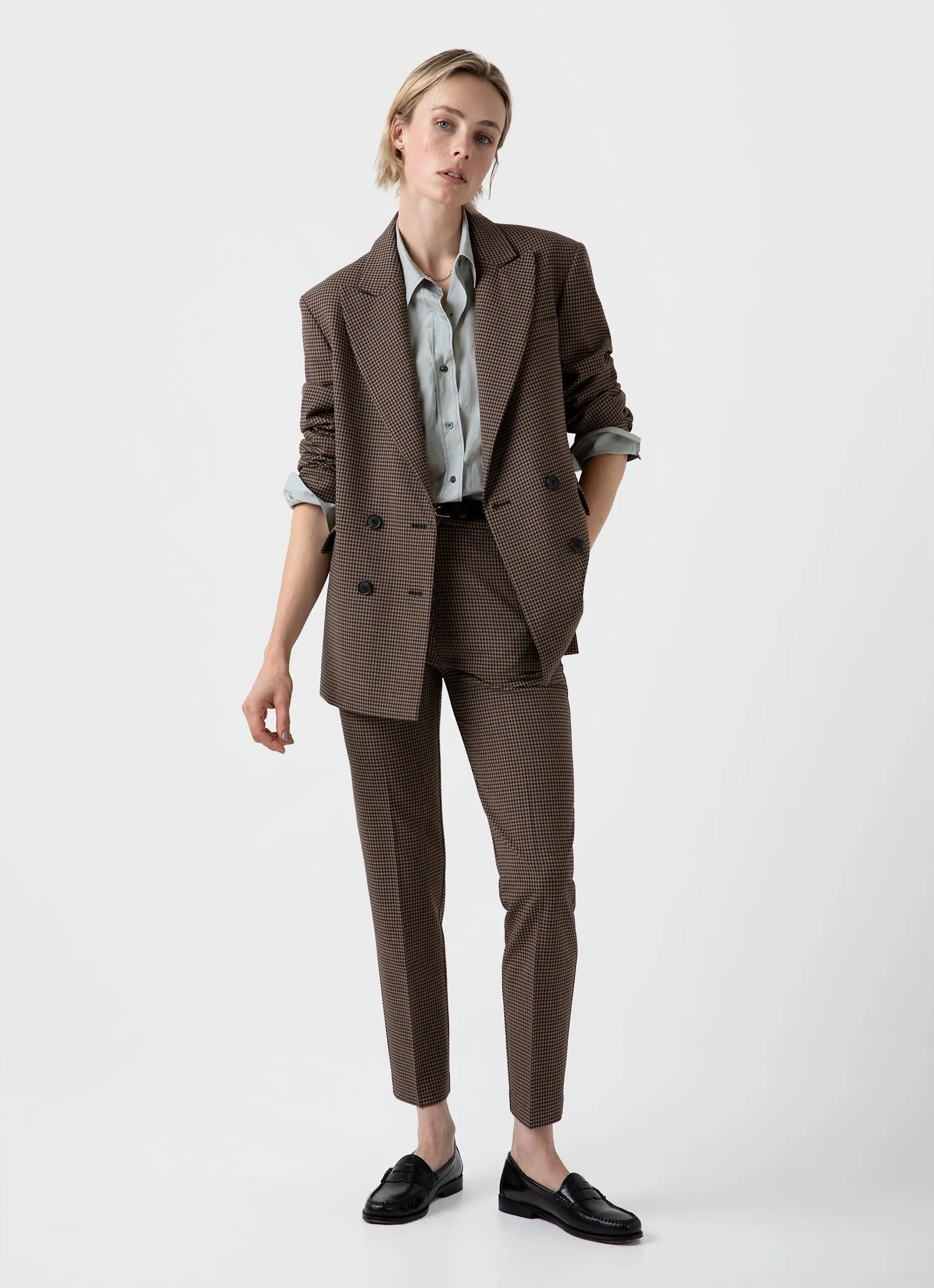 Women's Edie Campbell Double Breasted Blazer in Black/Tan Check sold by Sunspel product image thumbnail 3