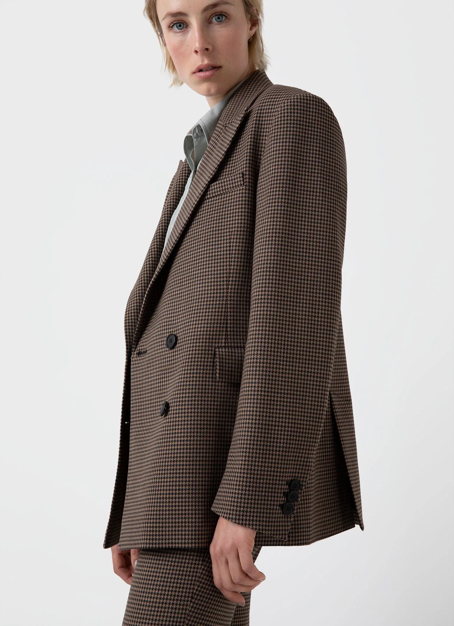 Women's Edie Campbell Double Breasted Blazer in Black/Tan Check sold by Sunspel product image thumbnail 4