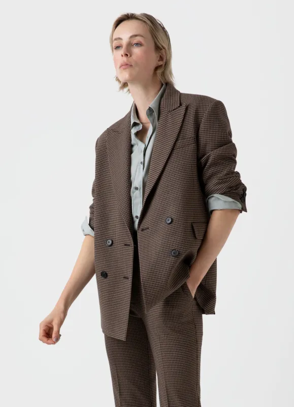 Women's Edie Campbell Double Breasted Blazer in Black/Tan Check made by Sunspel