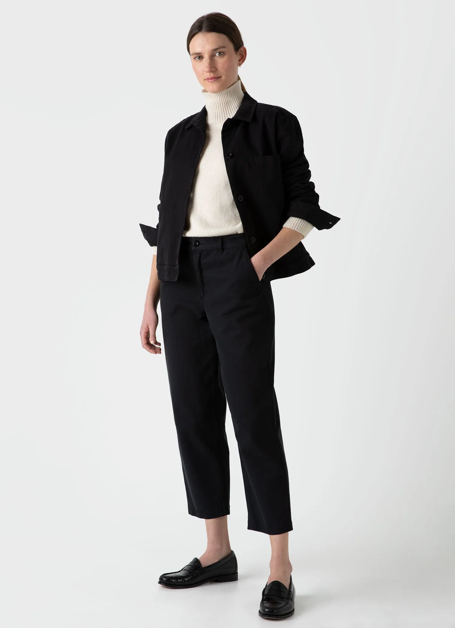 Women's Cotton Tapered Trouser in Black sold by Sunspel