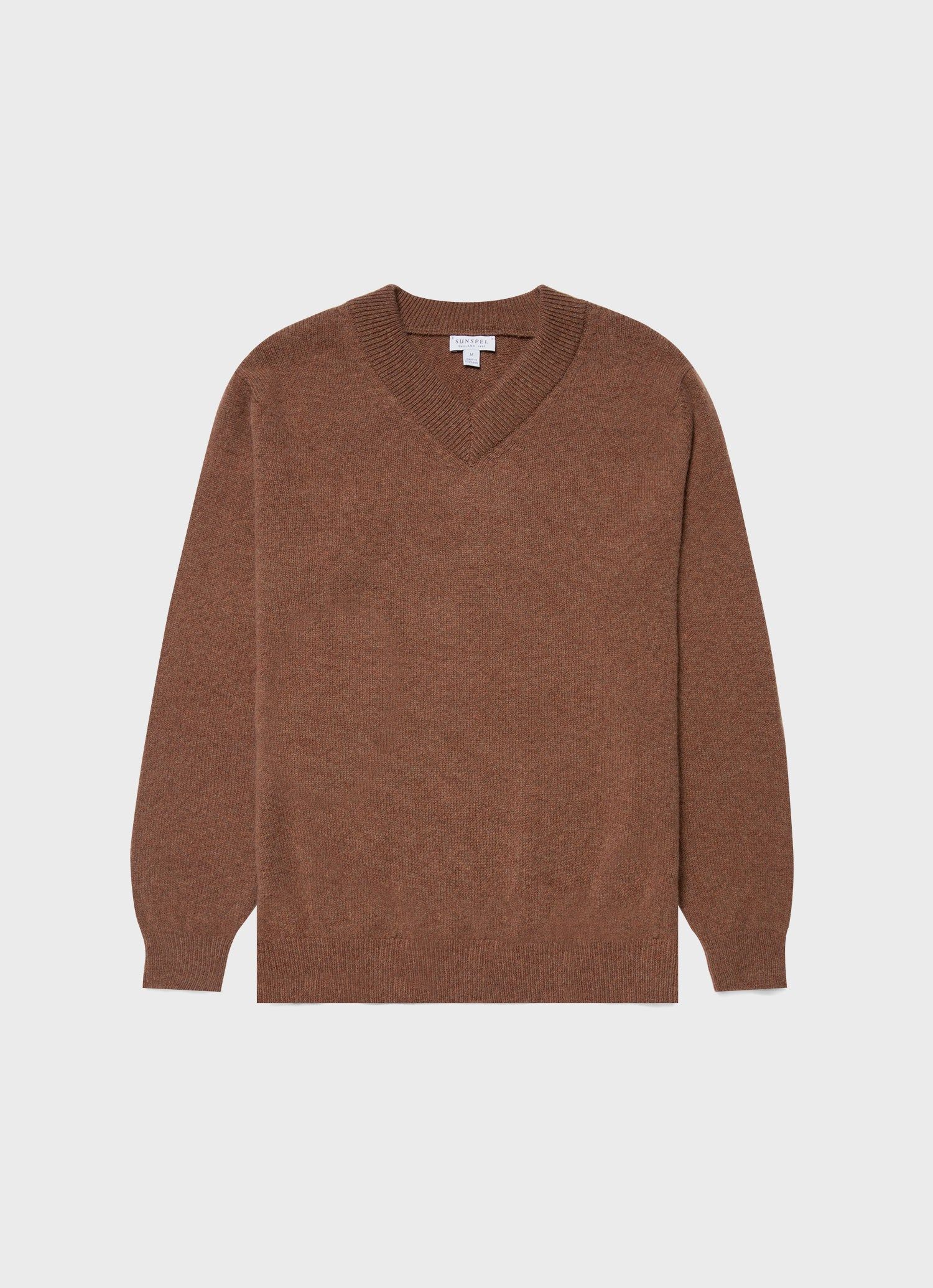 Men's Lambswool V-Neck Jumper in Pecan sold by Sunspel