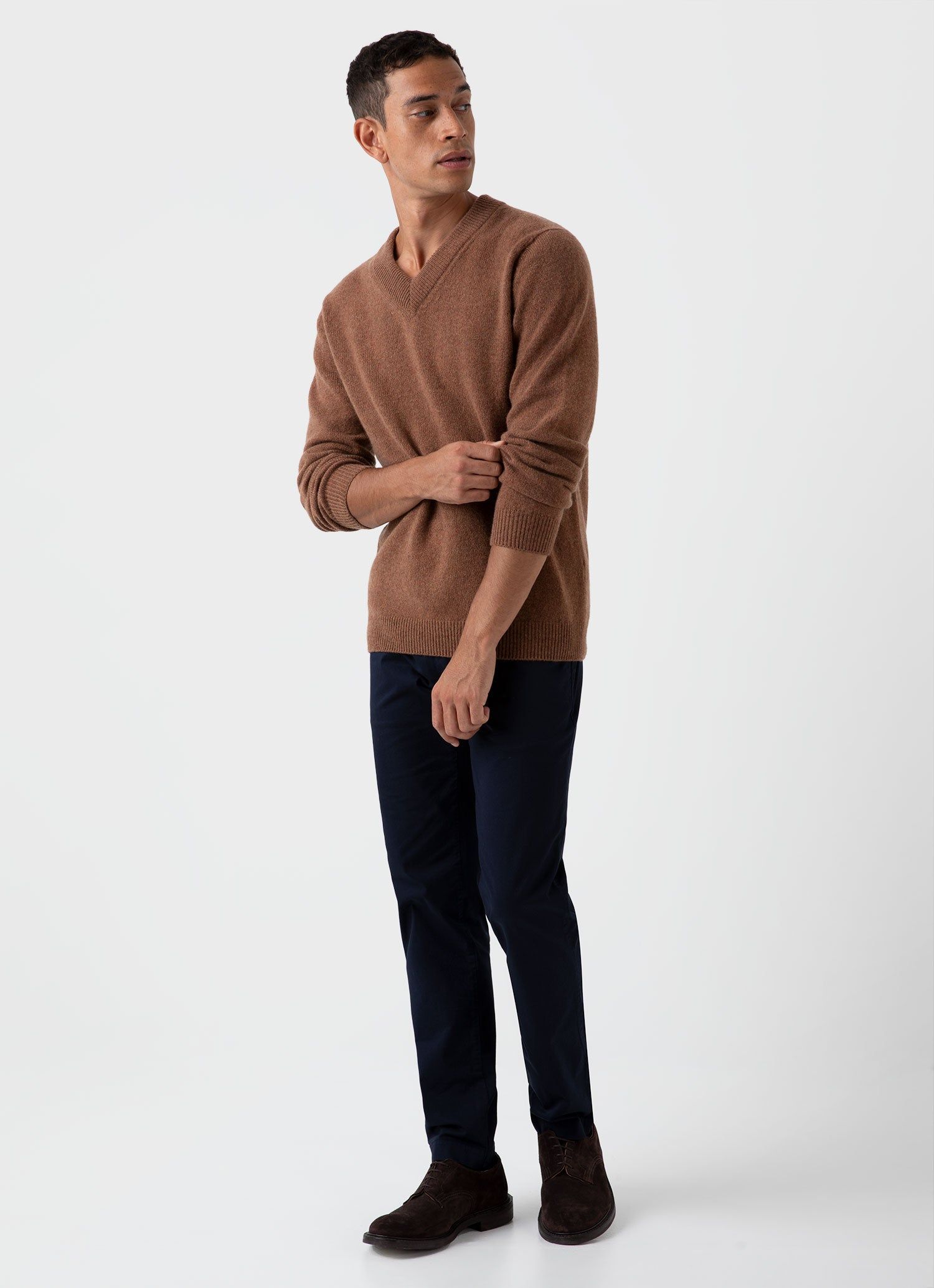 Men's Lambswool V-Neck Jumper in Pecan sold by Sunspel product image thumbnail 3